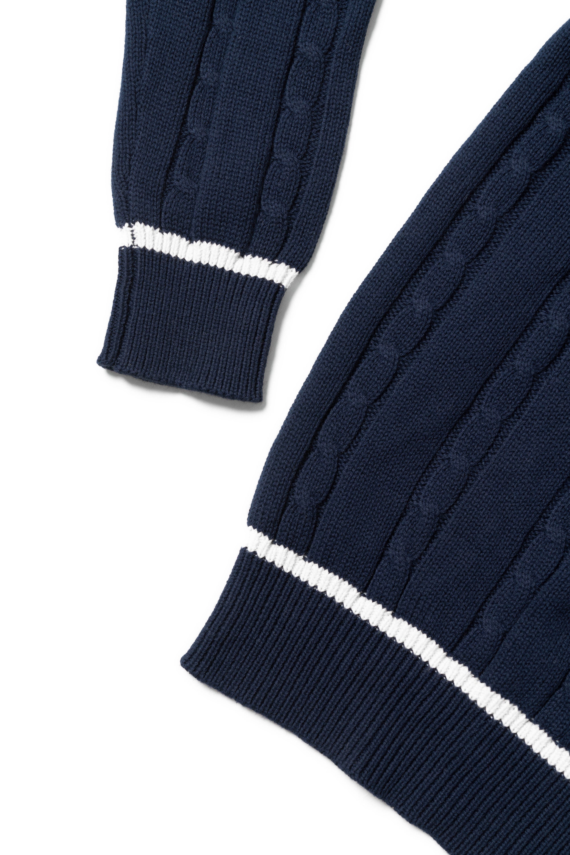 Navy Ivy V Neck Cable Knit Jumper