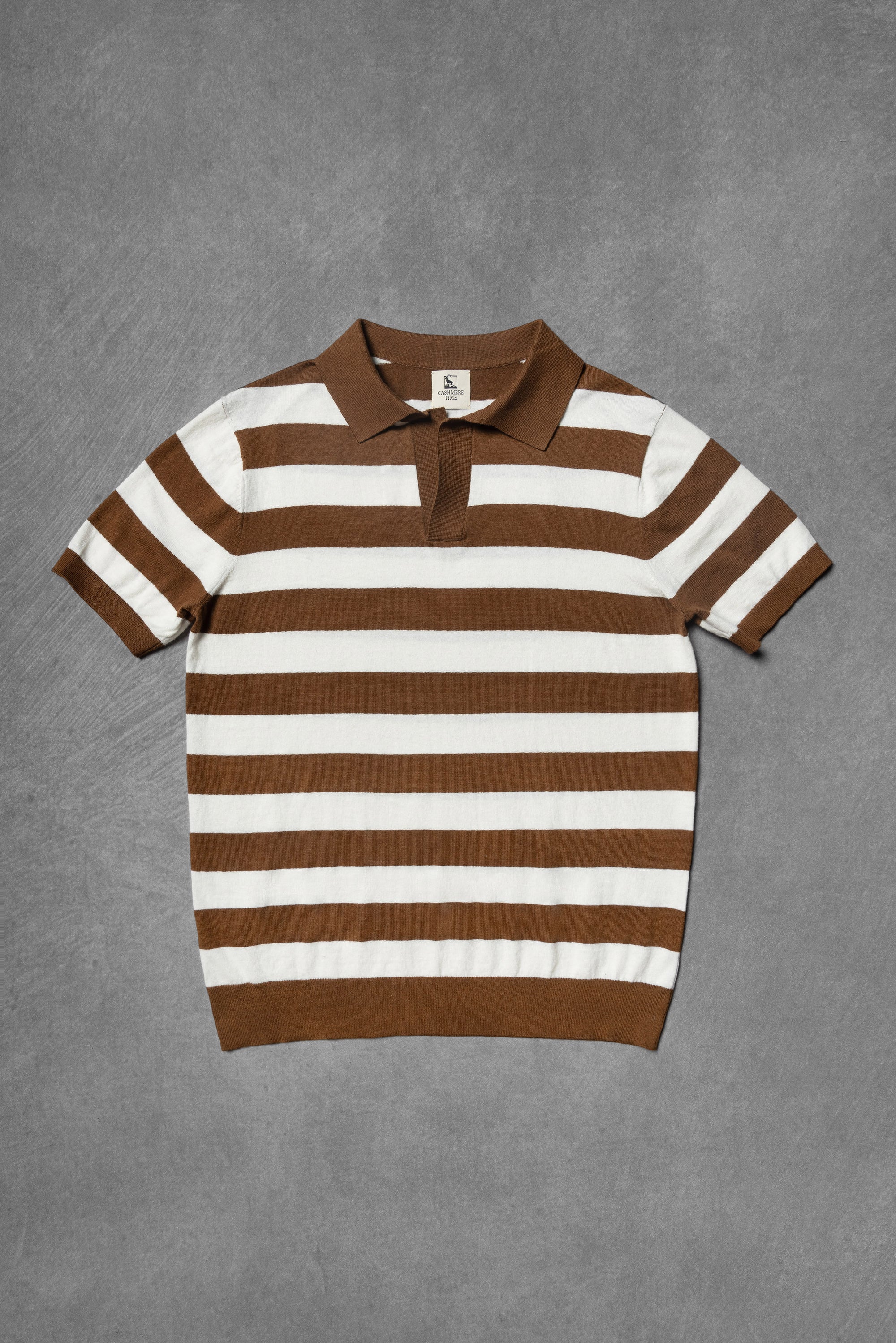 Navy / Tobacco Cotton Cashmere Knitted Breton Polo