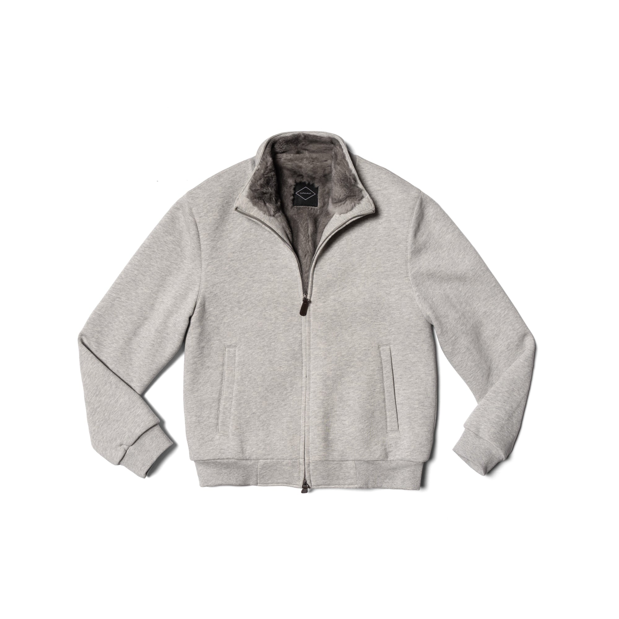 Grey Cotton Rex Fur Bomber Jacket #322