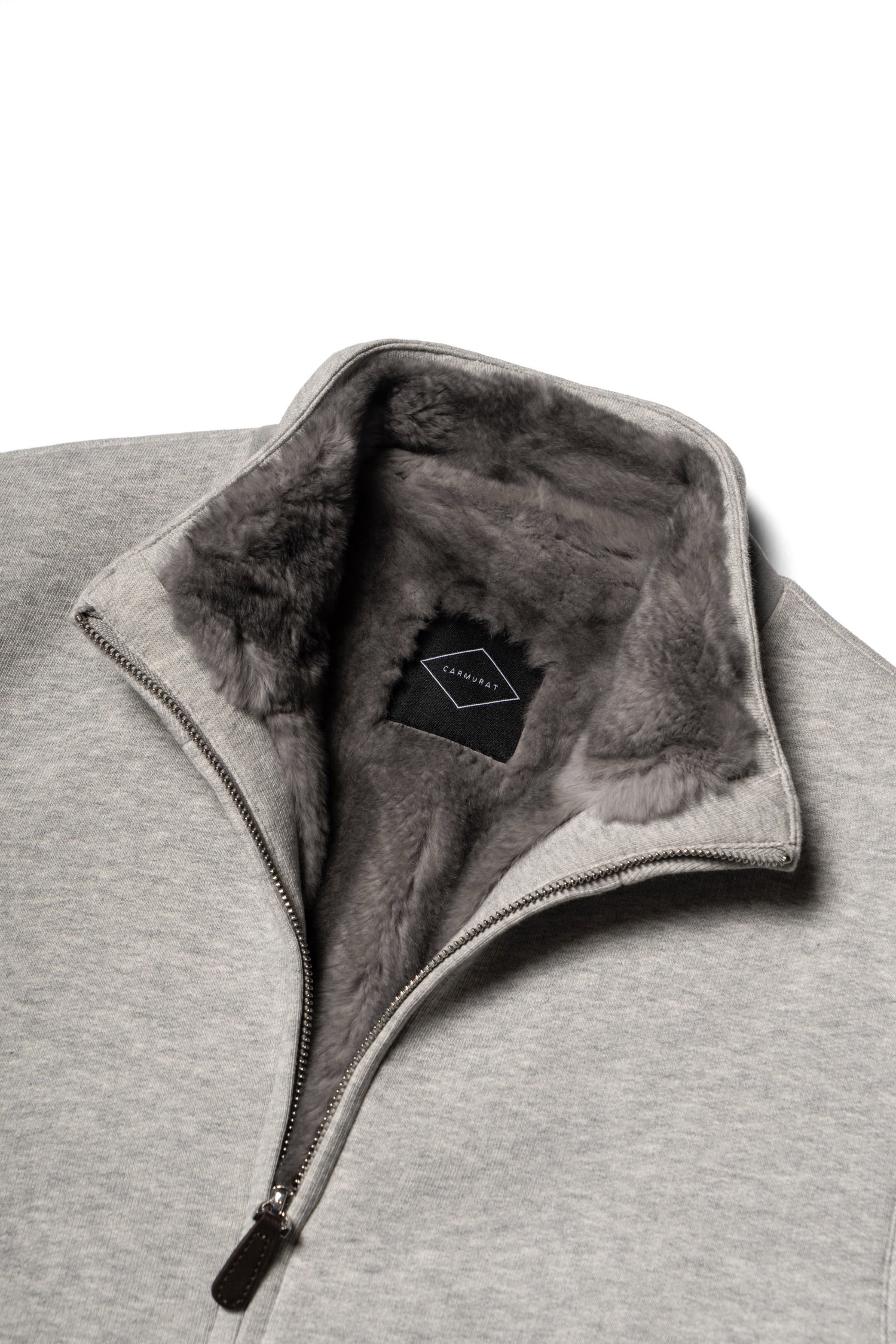 Grey Cotton Rex Fur Bomber Jacket #322