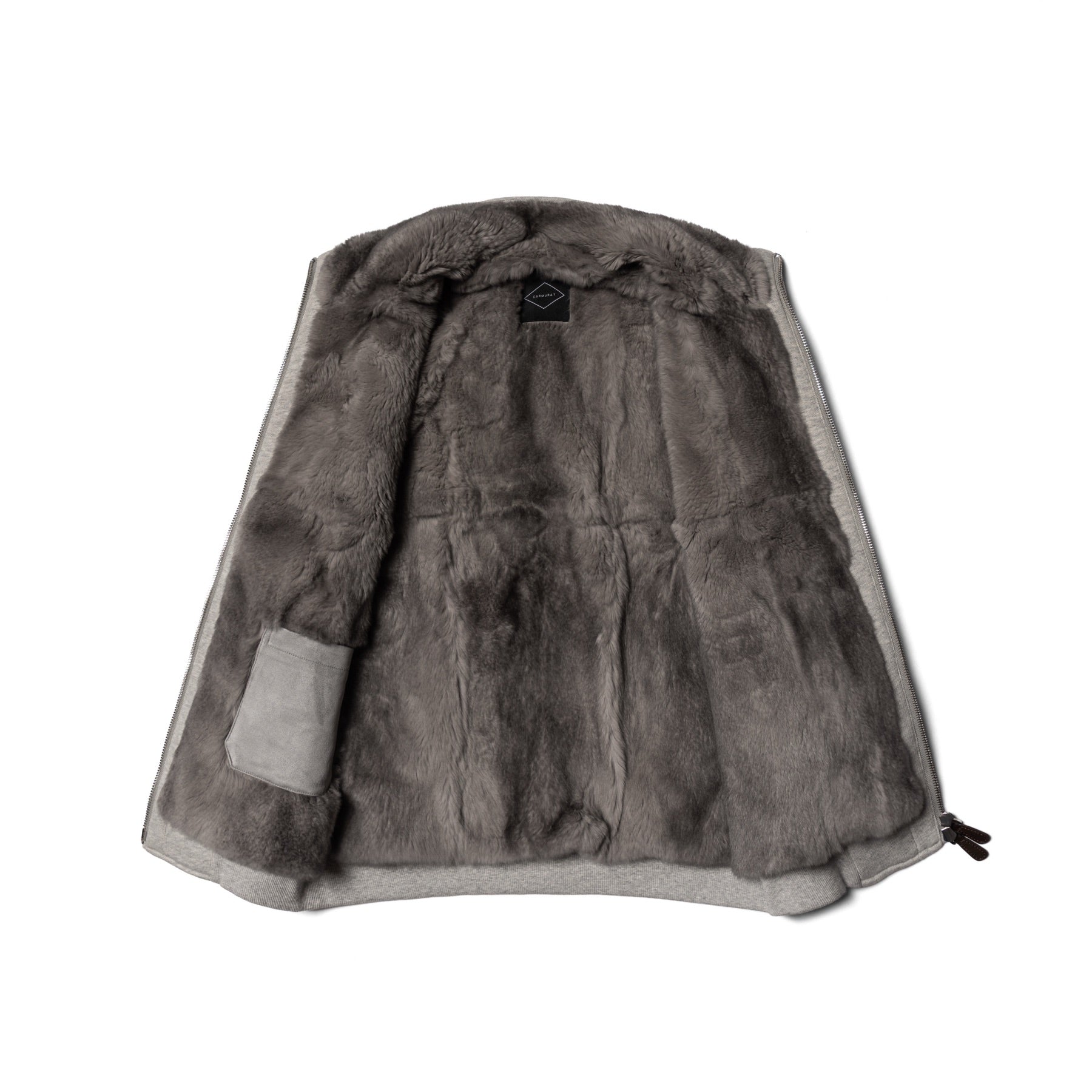 Grey Cotton Rex Fur Bomber Jacket #322