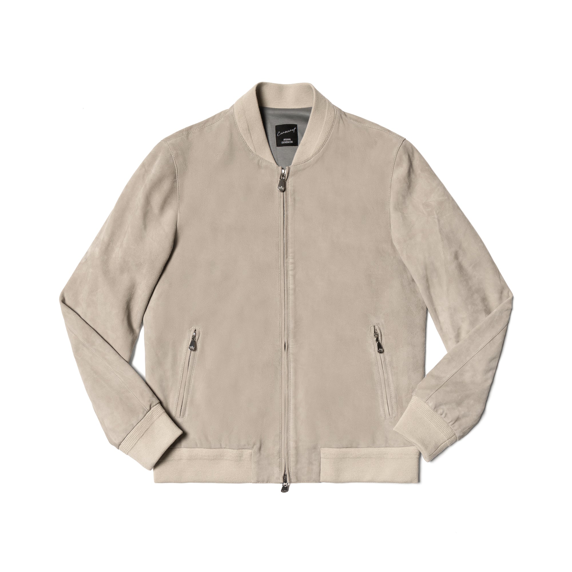 Stone Sheepskin Suede Bomber Jacket