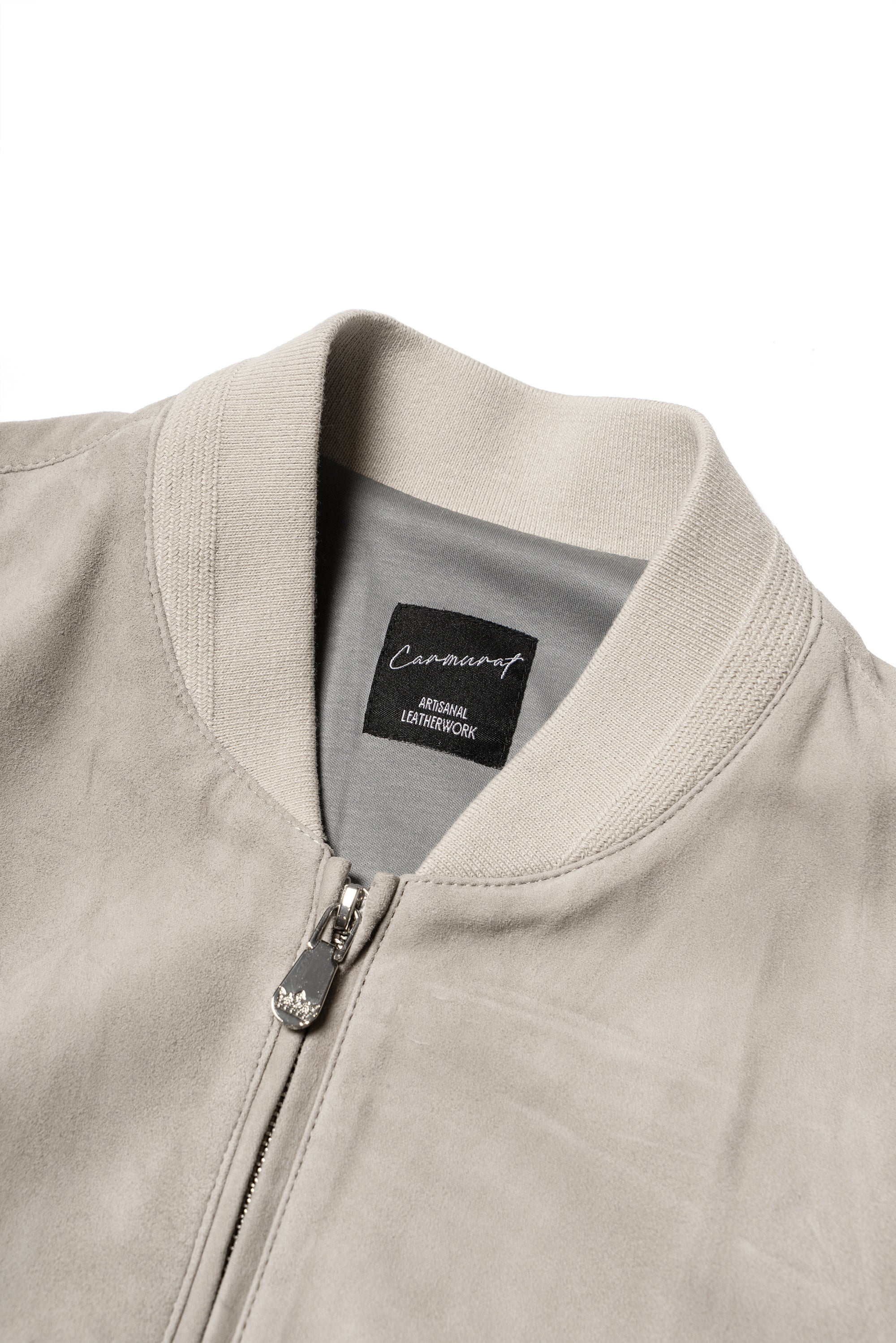Stone Sheepskin Suede Bomber Jacket