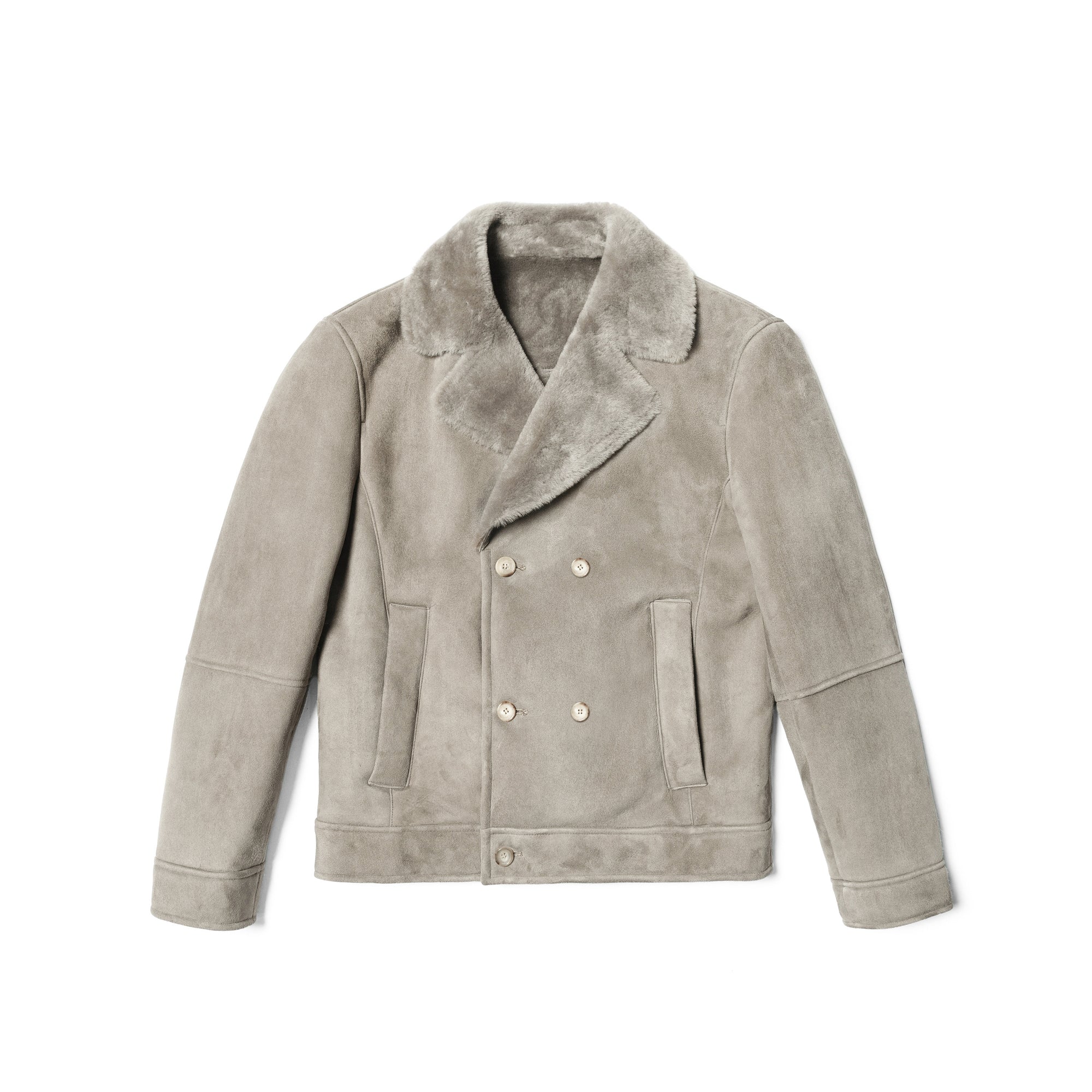 Stone Lambskin Shearling Peacoat