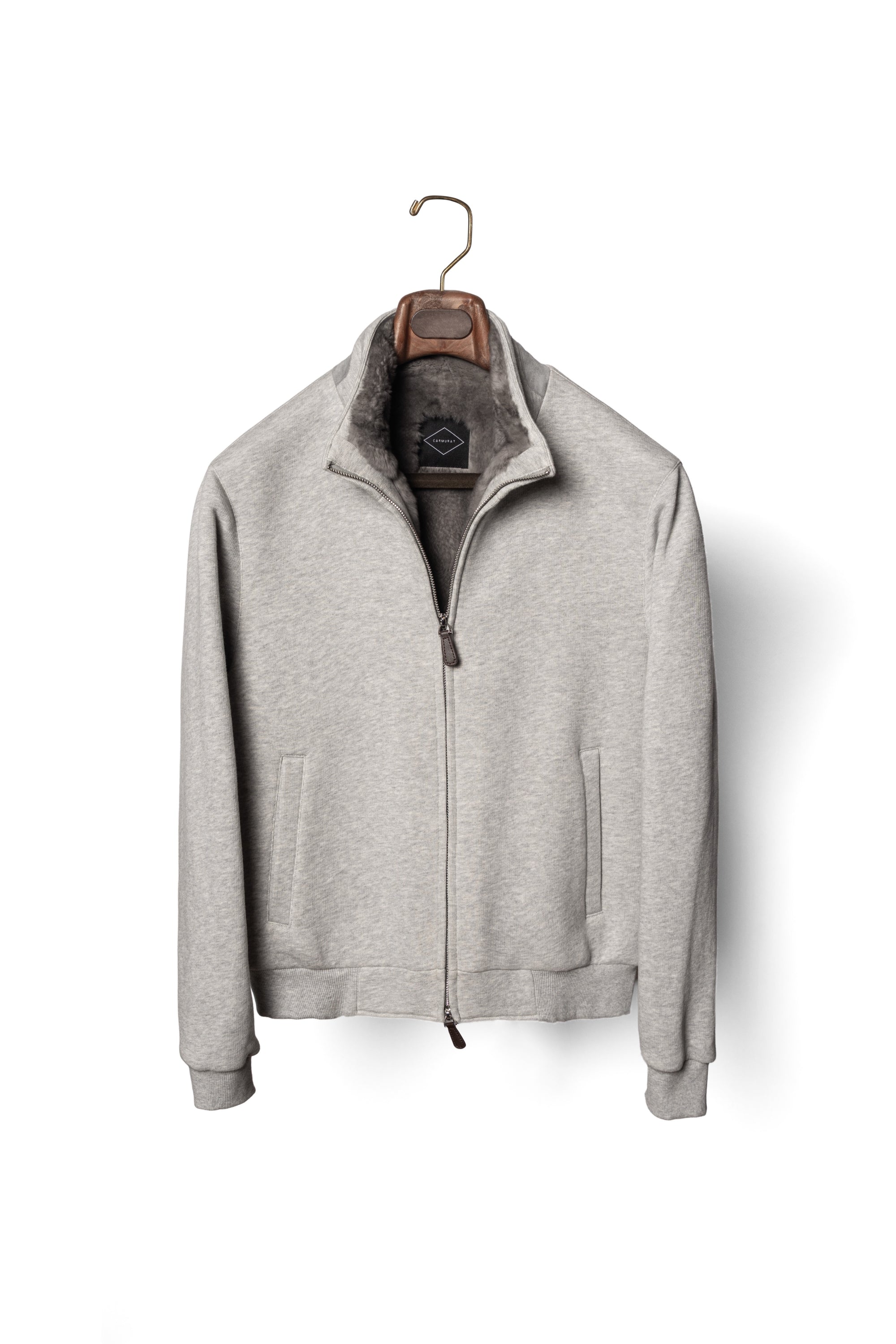 Grey Cotton Rex Fur Bomber Jacket #322