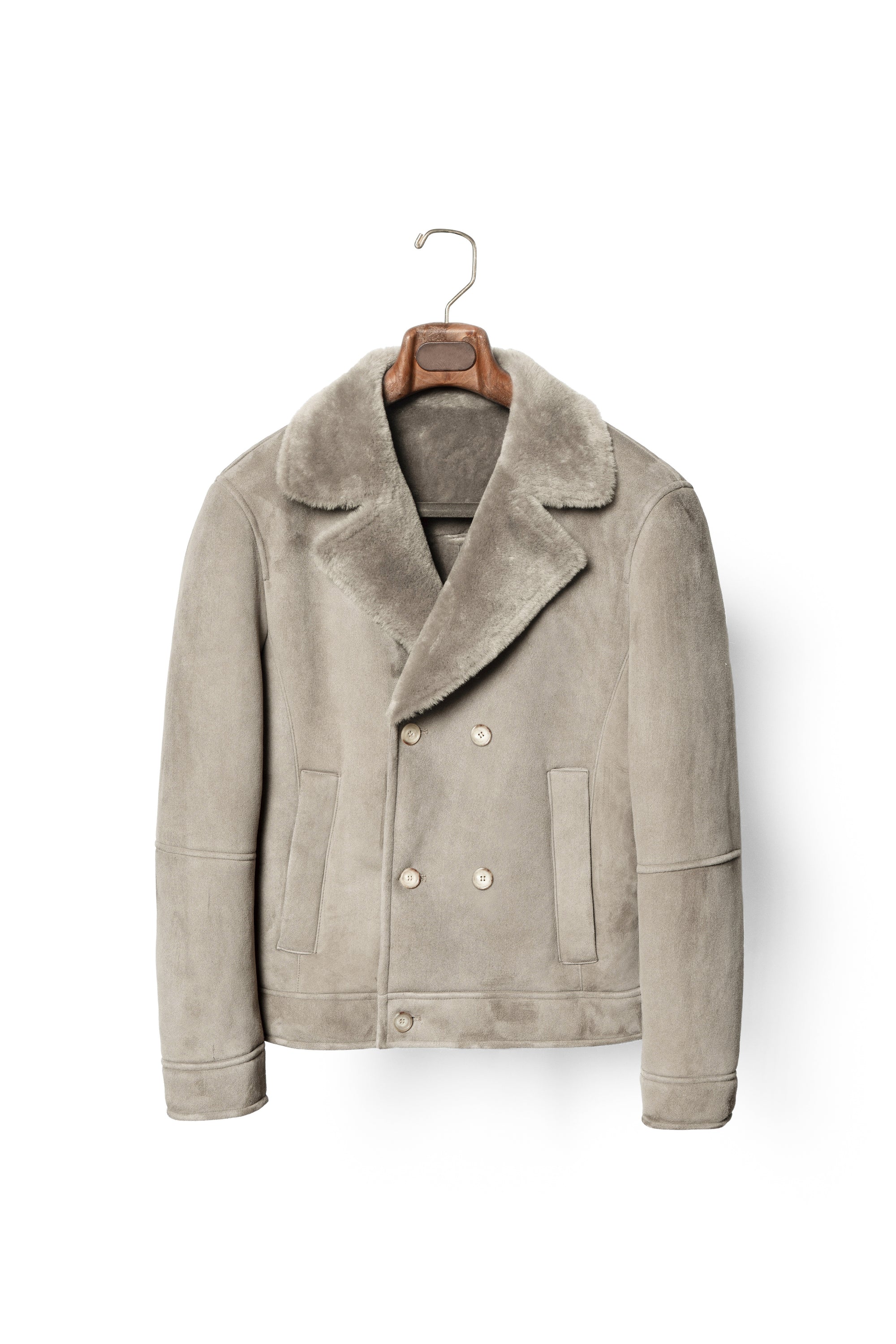 Stone Lambskin Shearling Peacoat