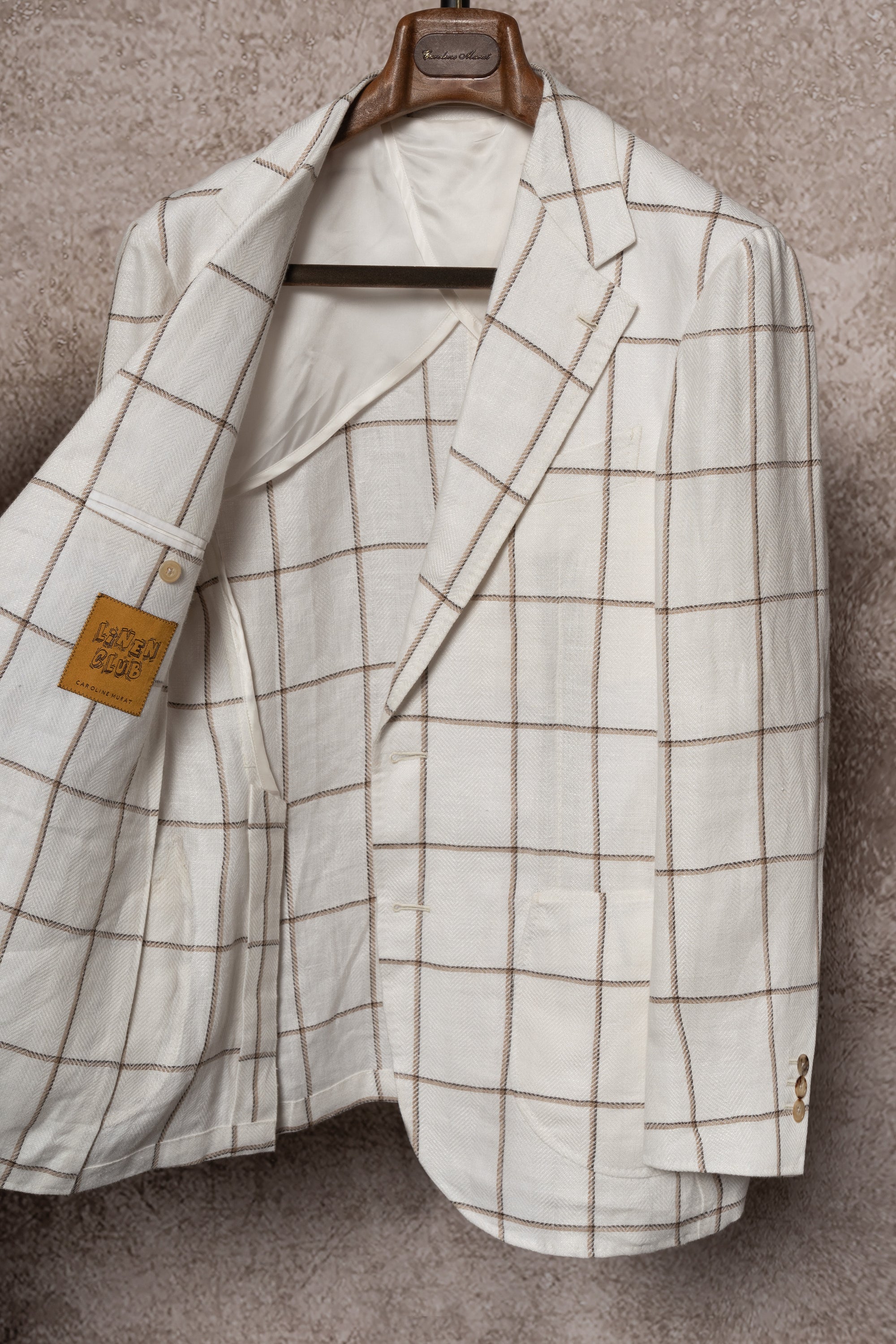 Beige Windowpane Linen Jacket #52