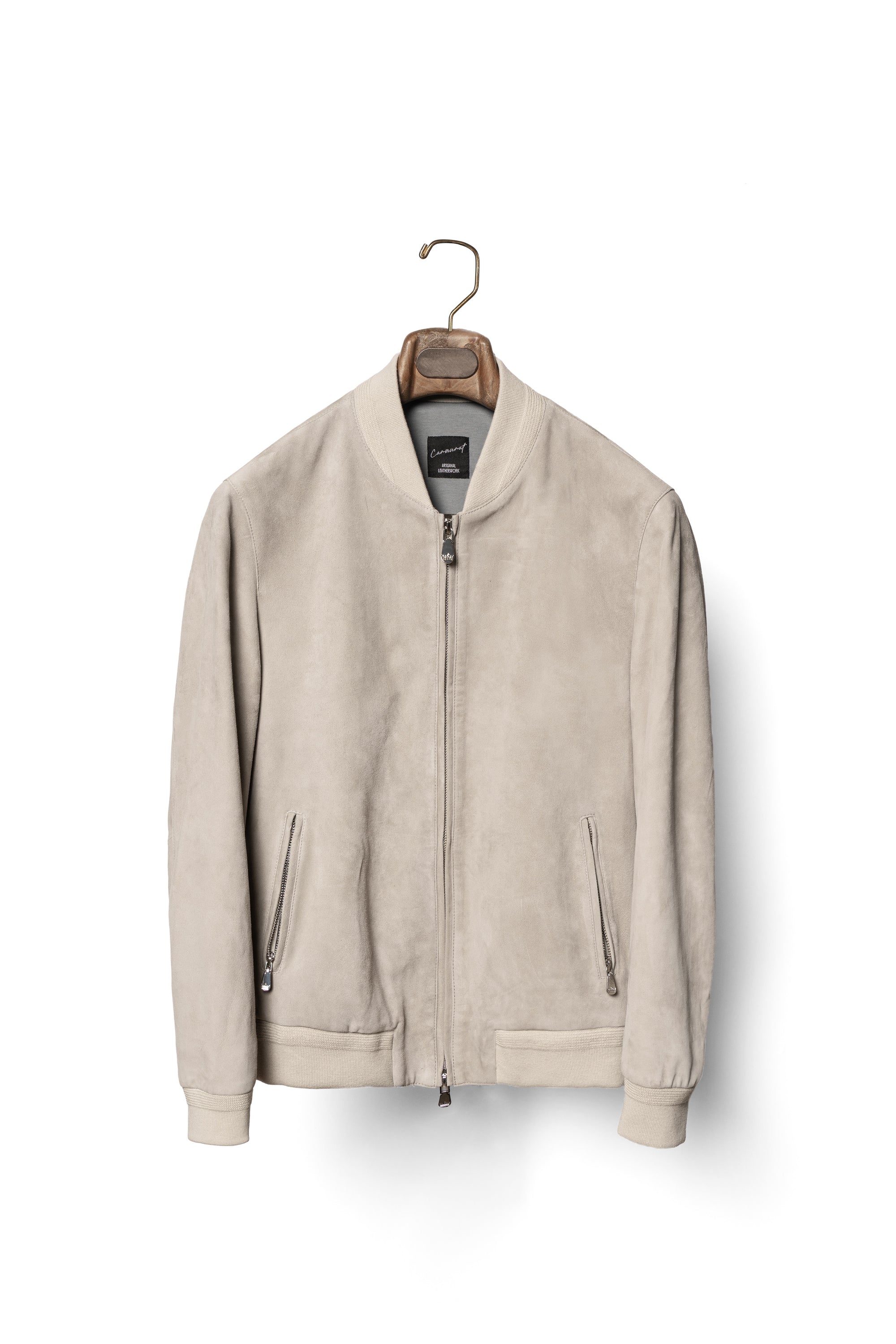 Stone Sheepskin Suede Bomber Jacket