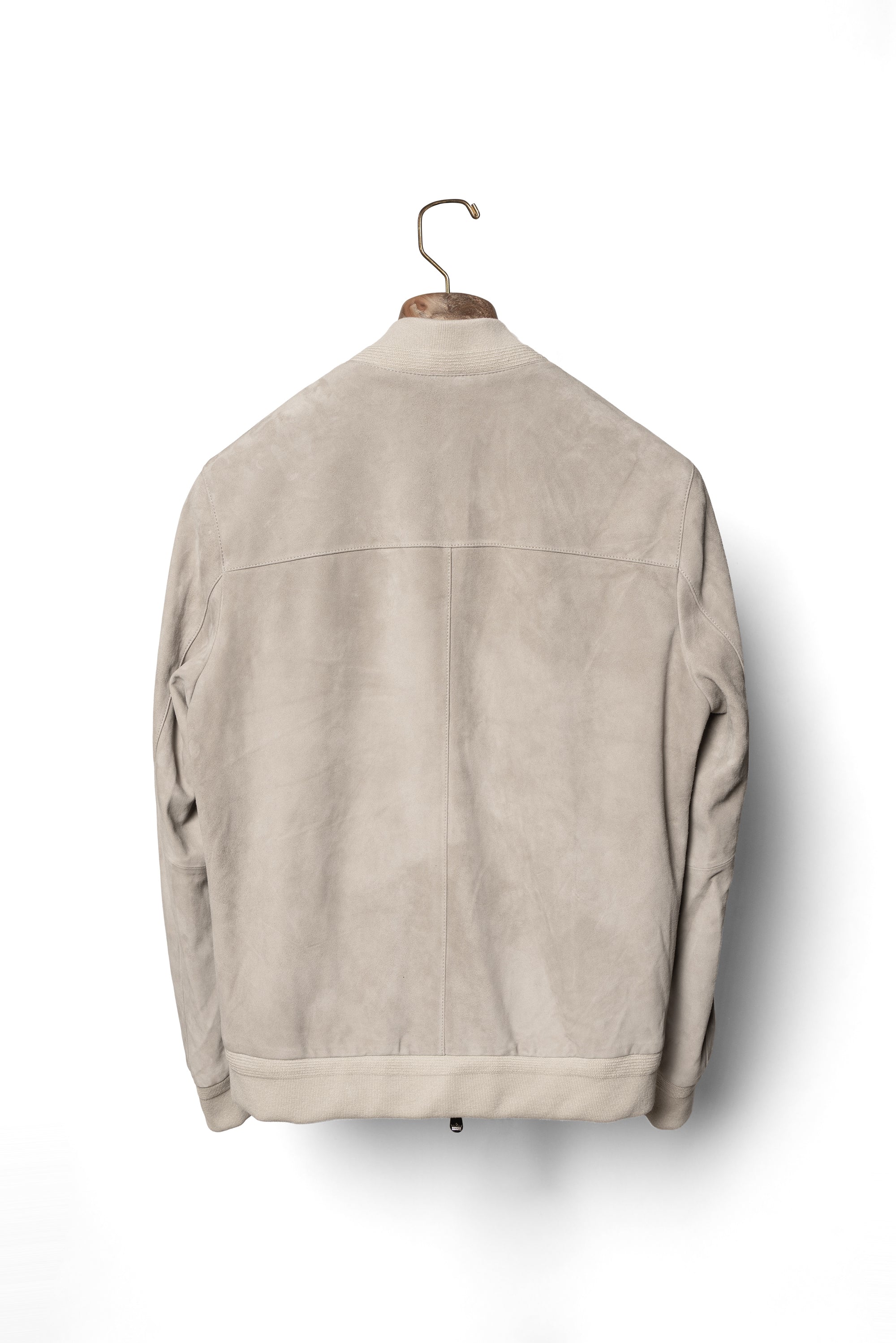 Stone Sheepskin Suede Bomber Jacket