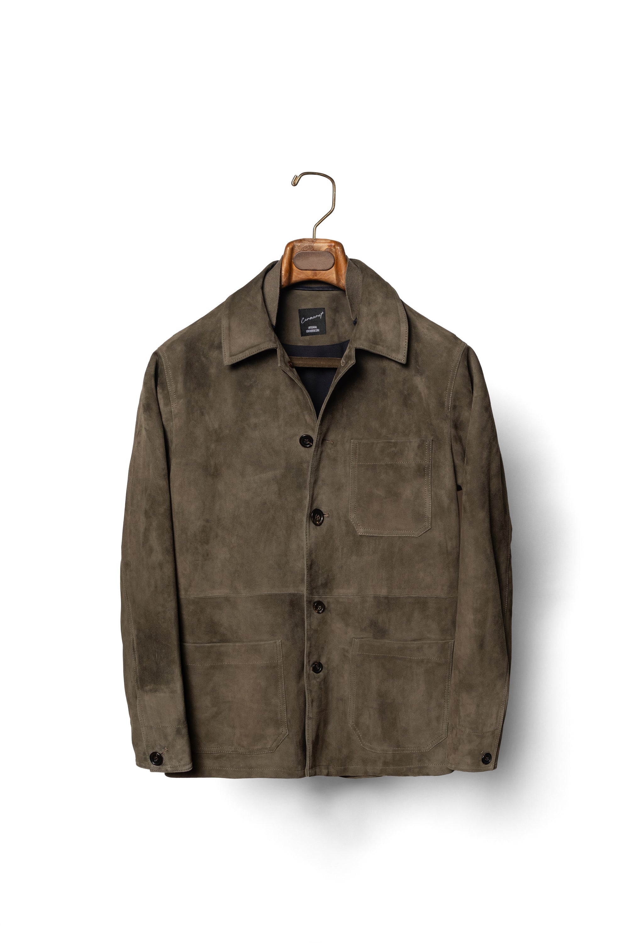 Olive Sheepskin Suede Chore Jacket