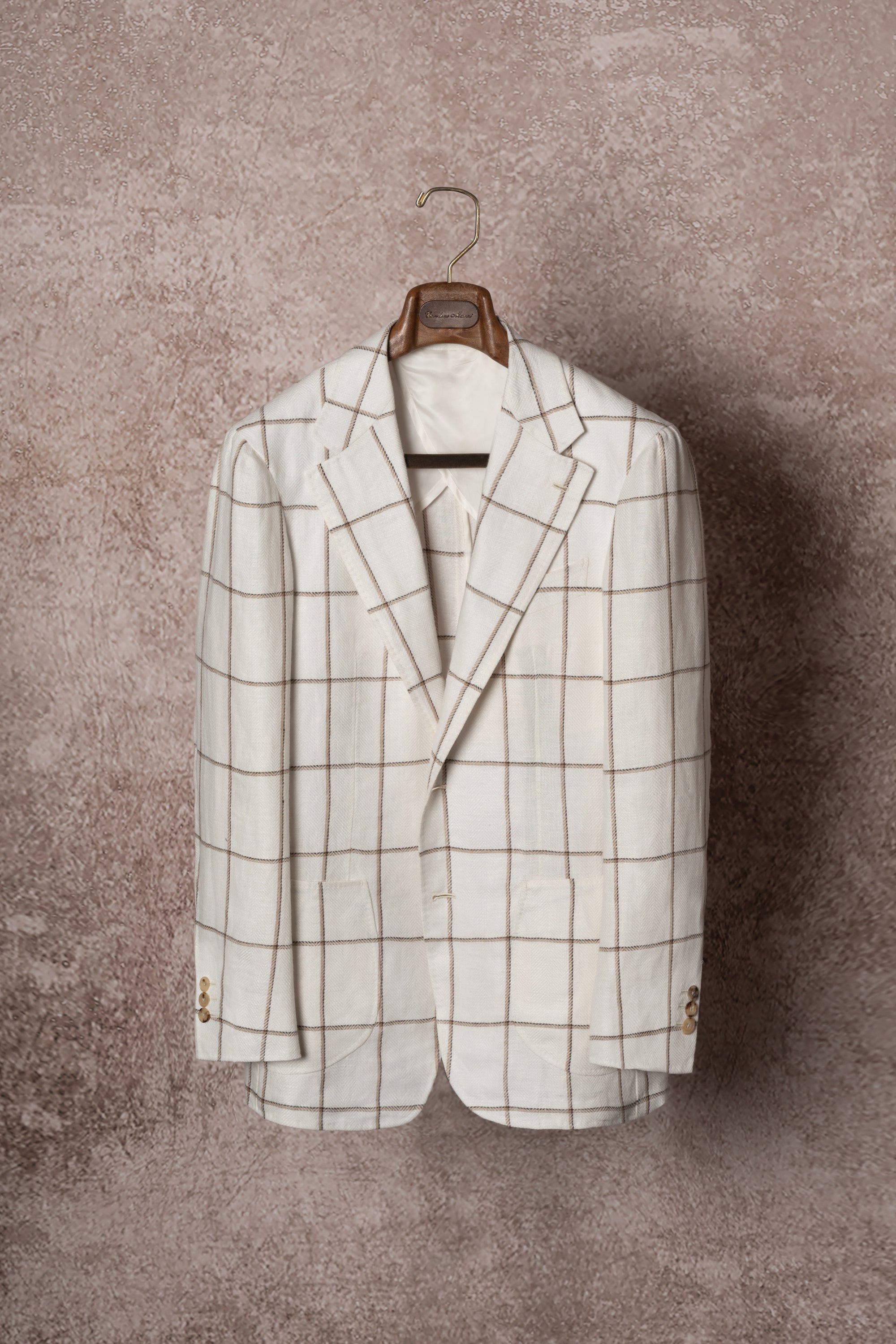 Beige Windowpane Linen Jacket #52