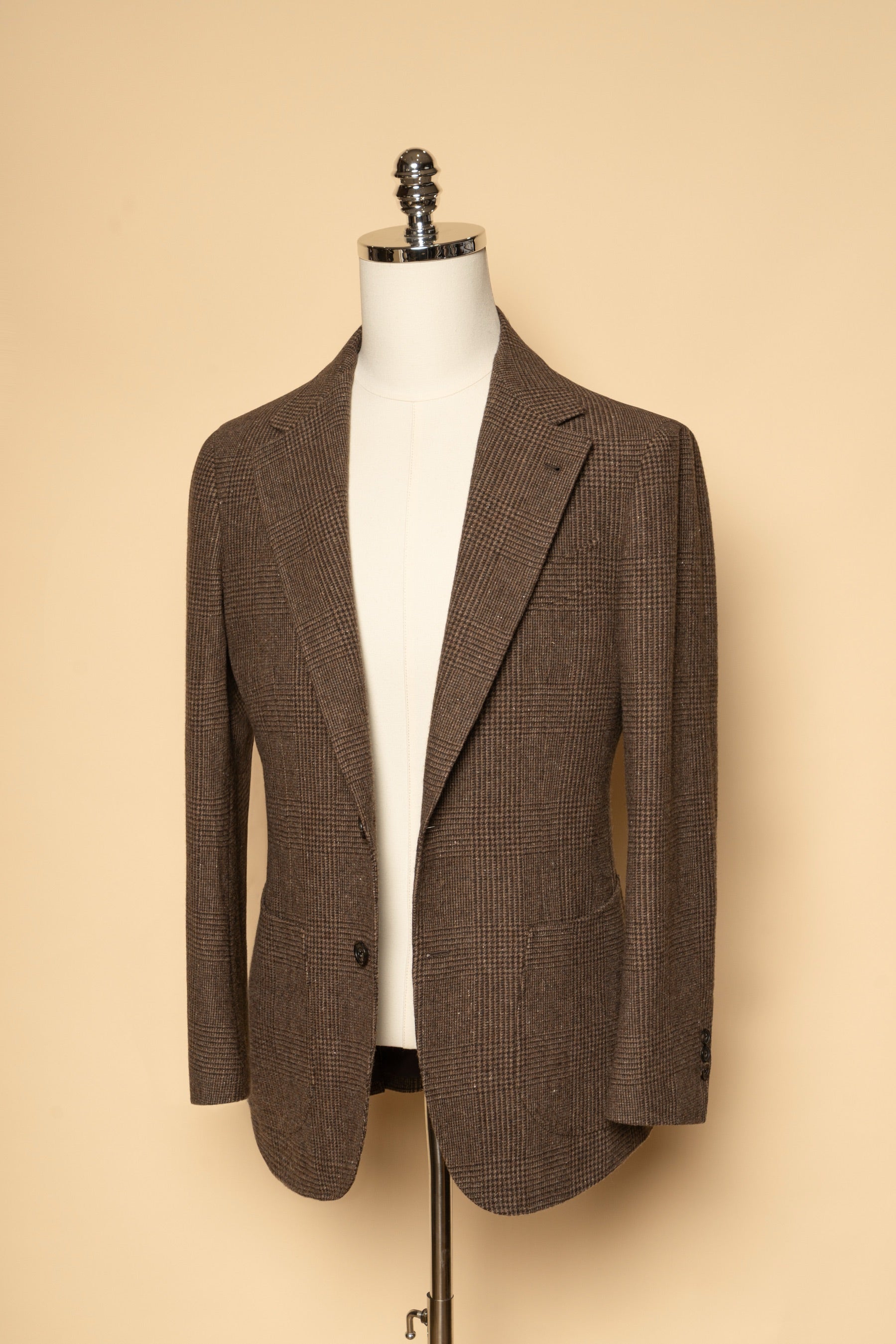 Brown Glen Check Wool Silk Tweed Jacket #931