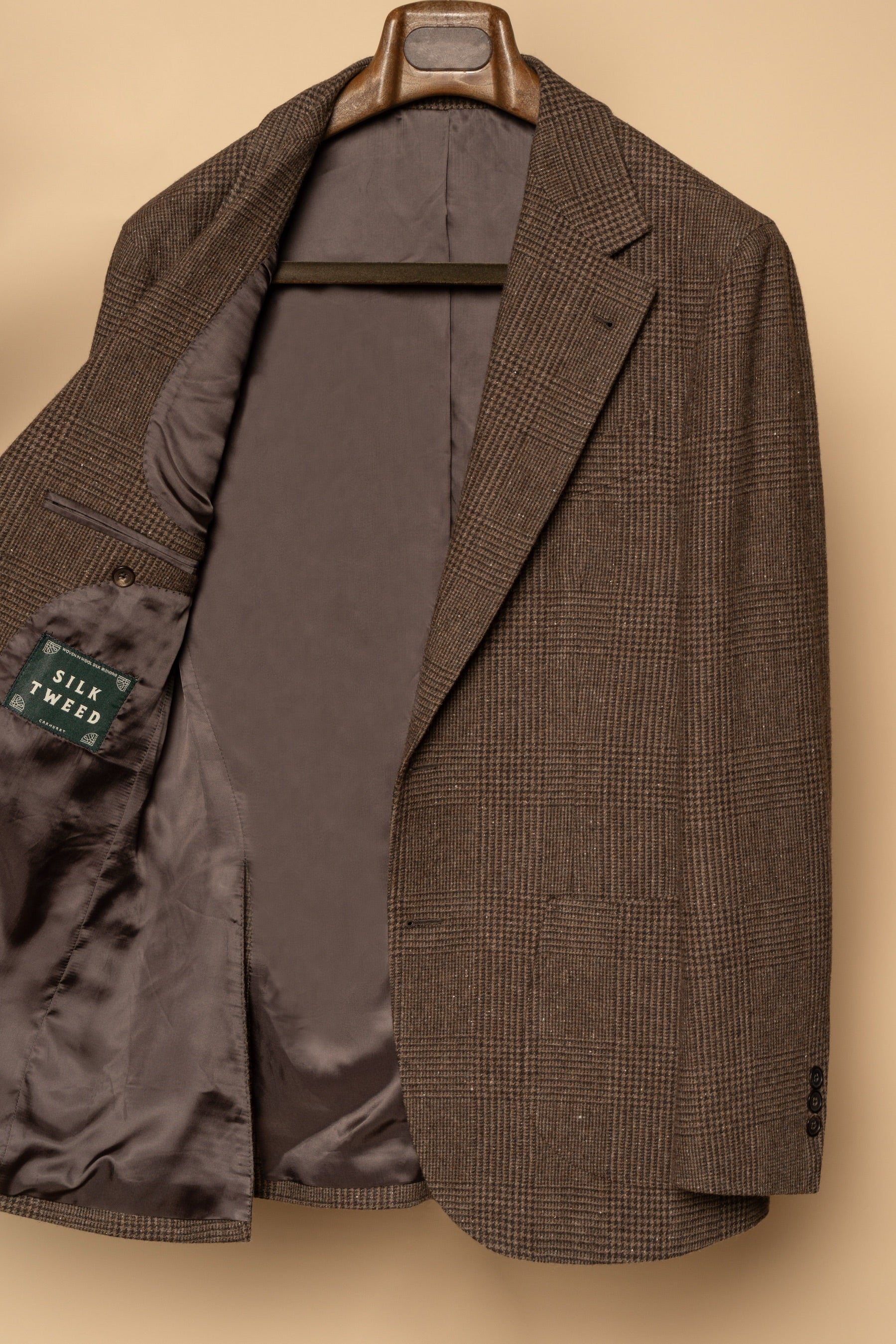 Brown Glen Check Wool Silk Tweed Jacket #931