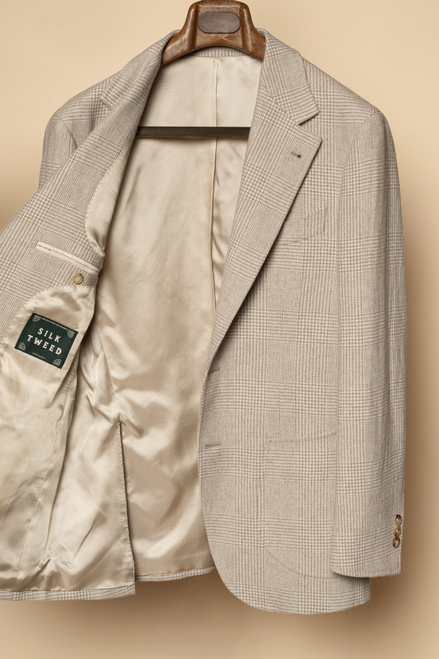 Beige Glen Check Wool Silk Tweed Jacket #932