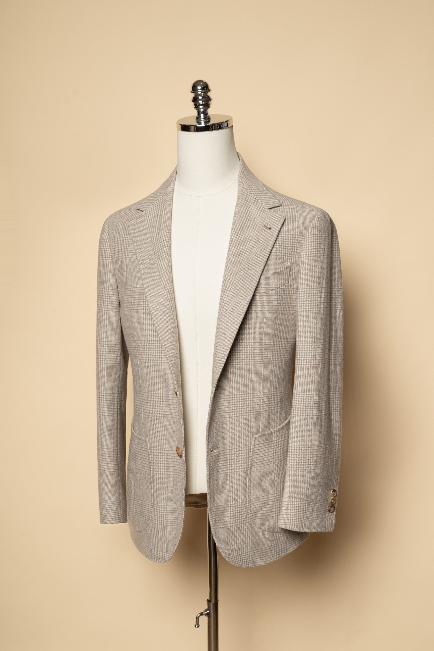 Beige Glen Check Wool Silk Tweed Jacket #932