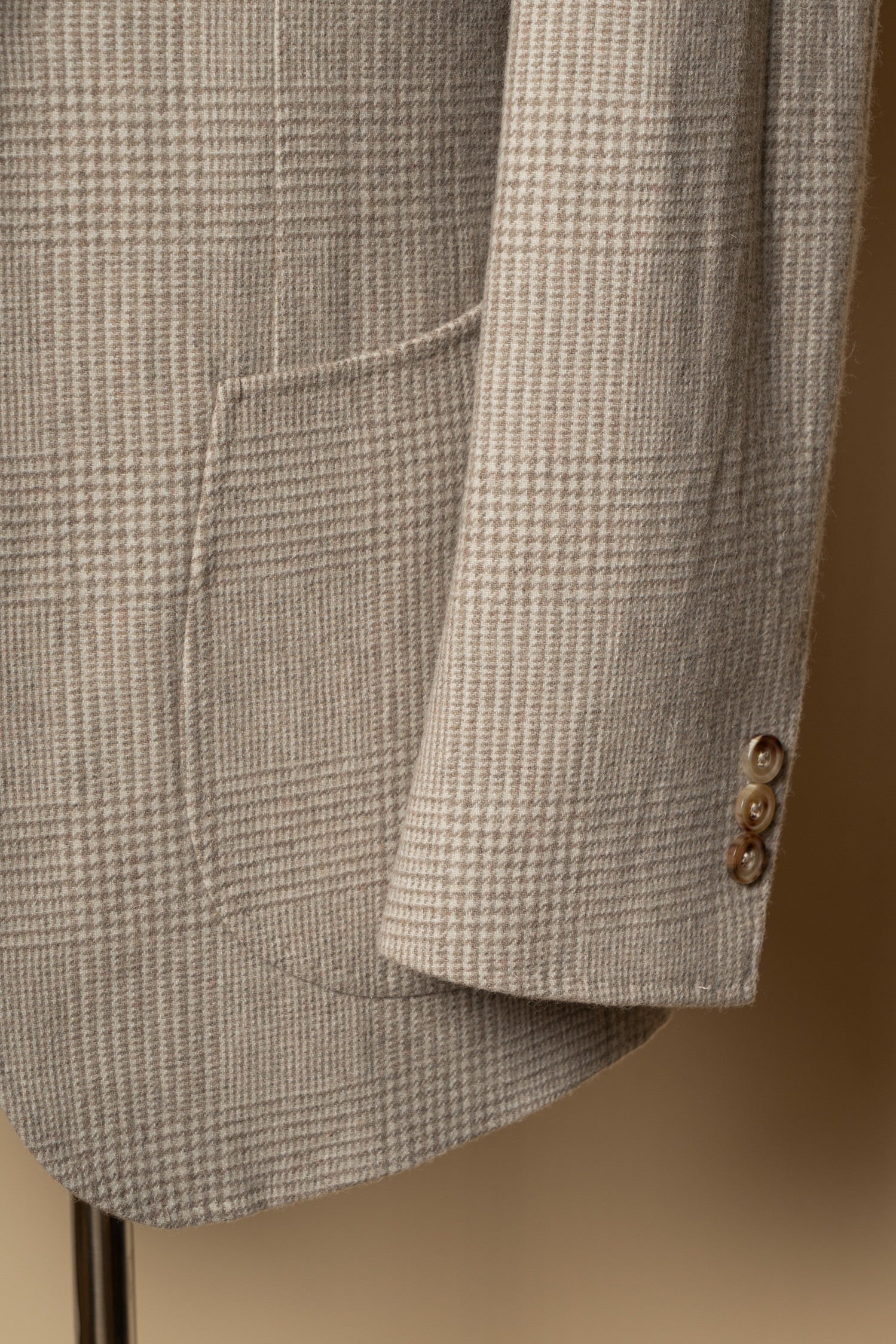 Beige Glen Check Wool Silk Tweed Jacket #932