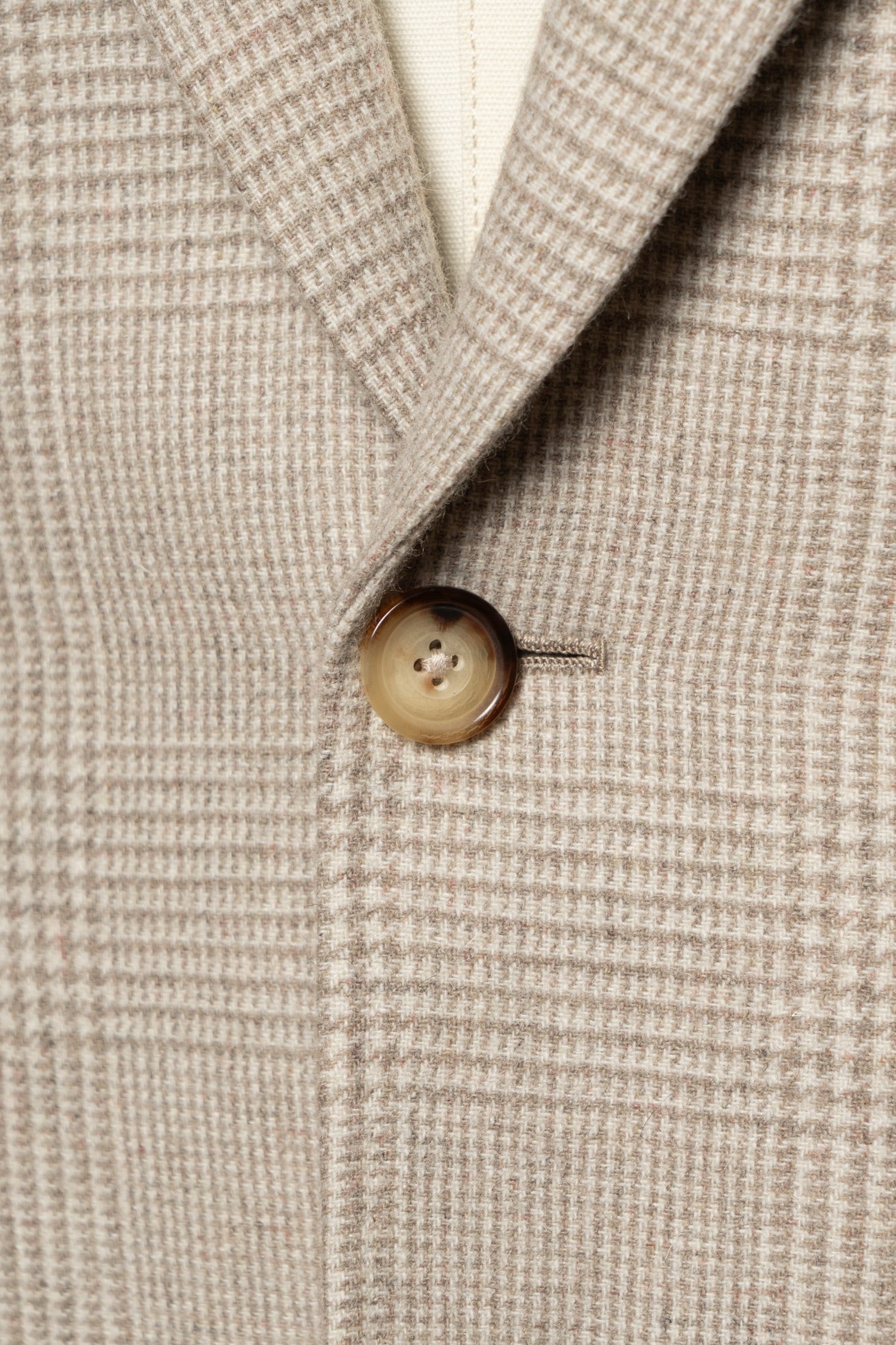 Beige Glen Check Wool Silk Tweed Jacket #932