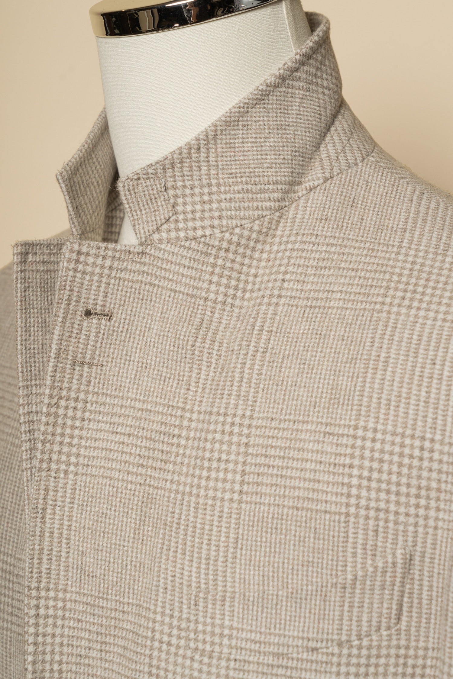Beige Glen Check Wool Silk Tweed Jacket #932