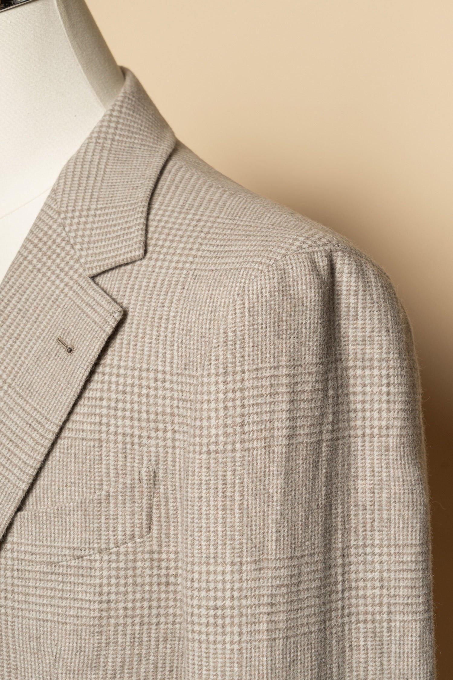 Beige Glen Check Wool Silk Tweed Jacket #932
