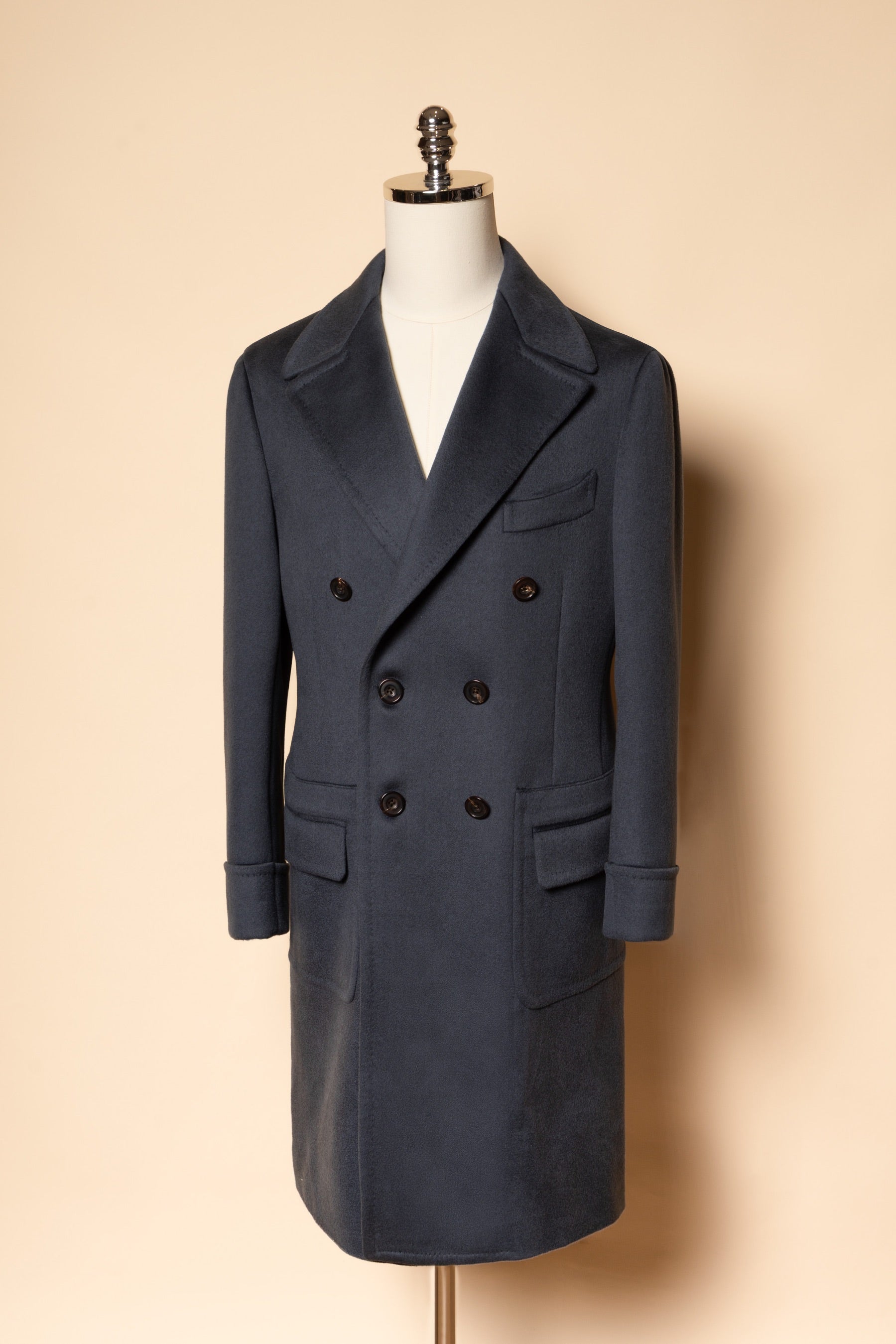 MTO Steel Blue Cashmere Polo Coat #825