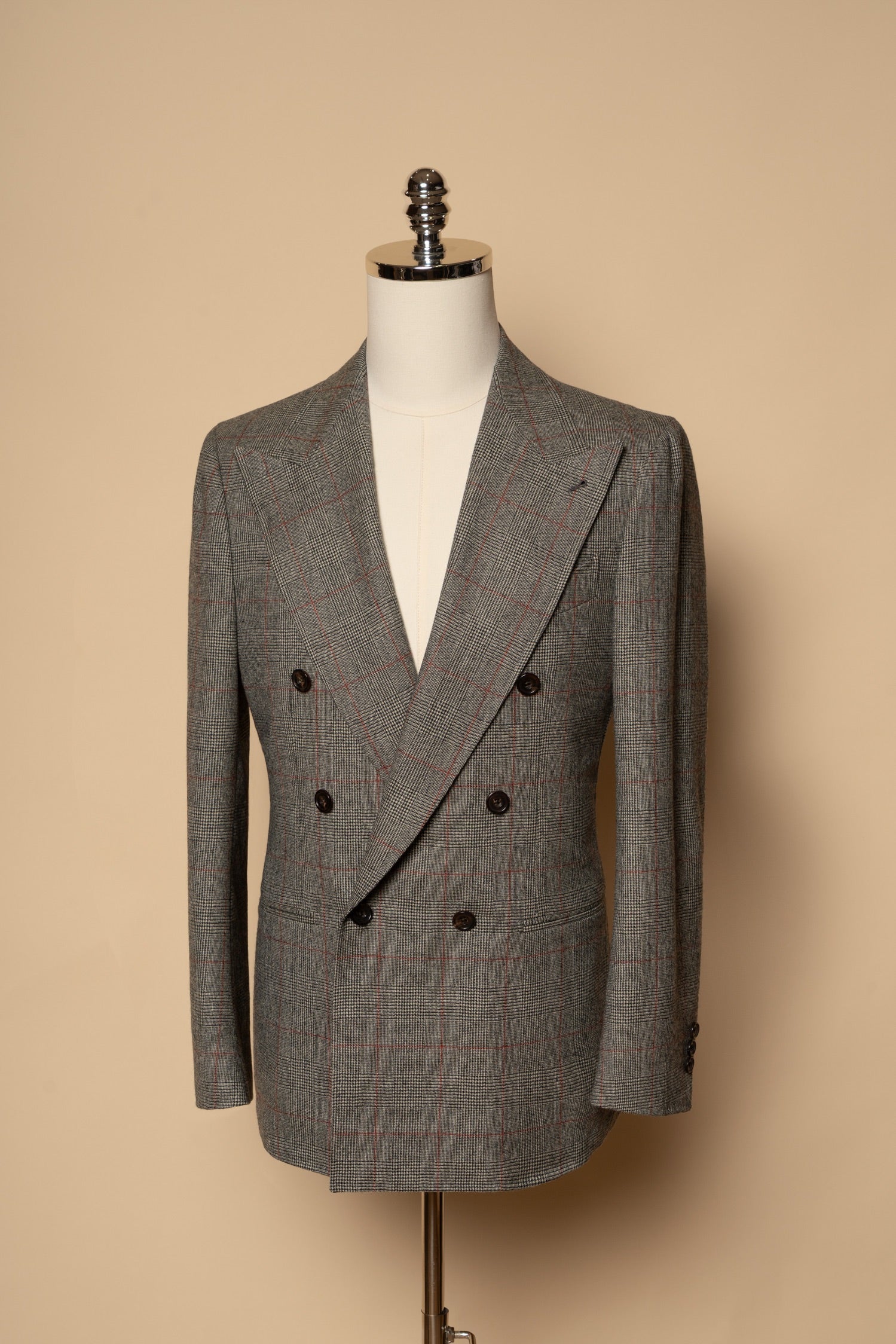 MTO Glen Check Red Overcheck Worsted Flannel Suit #634