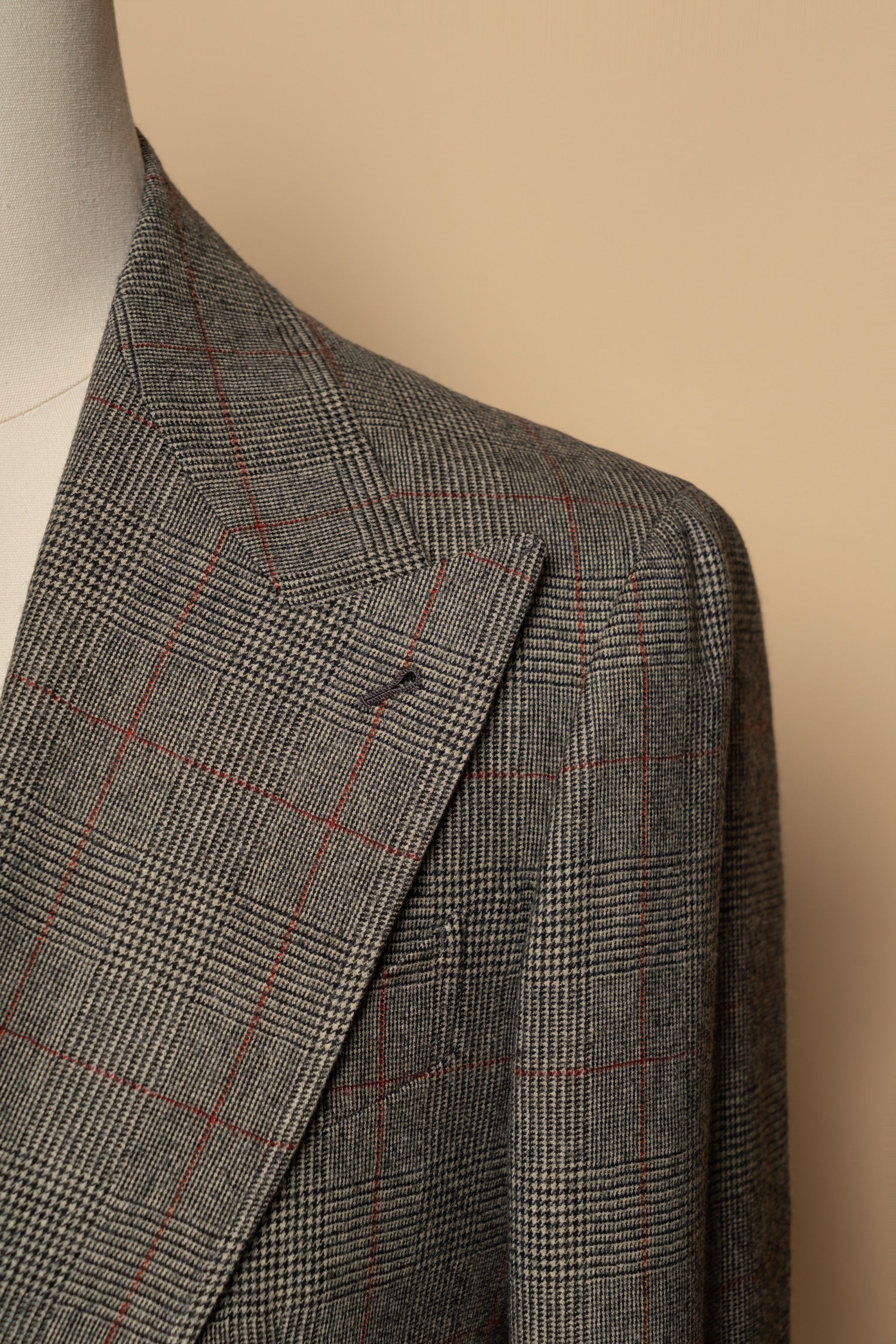 MTO Glen Check Red Overcheck Worsted Flannel Suit #634