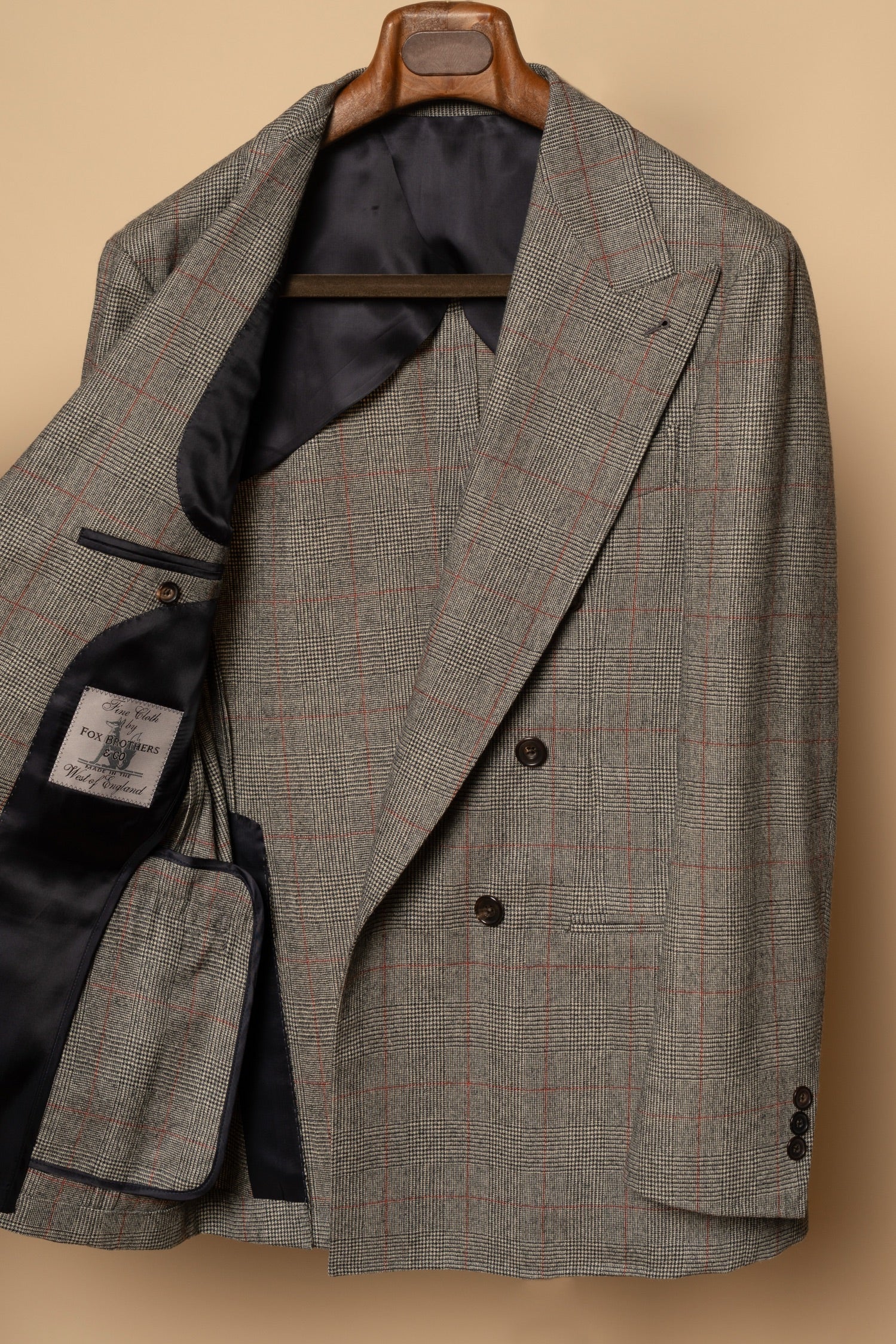 MTO Glen Check Red Overcheck Worsted Flannel Suit #634