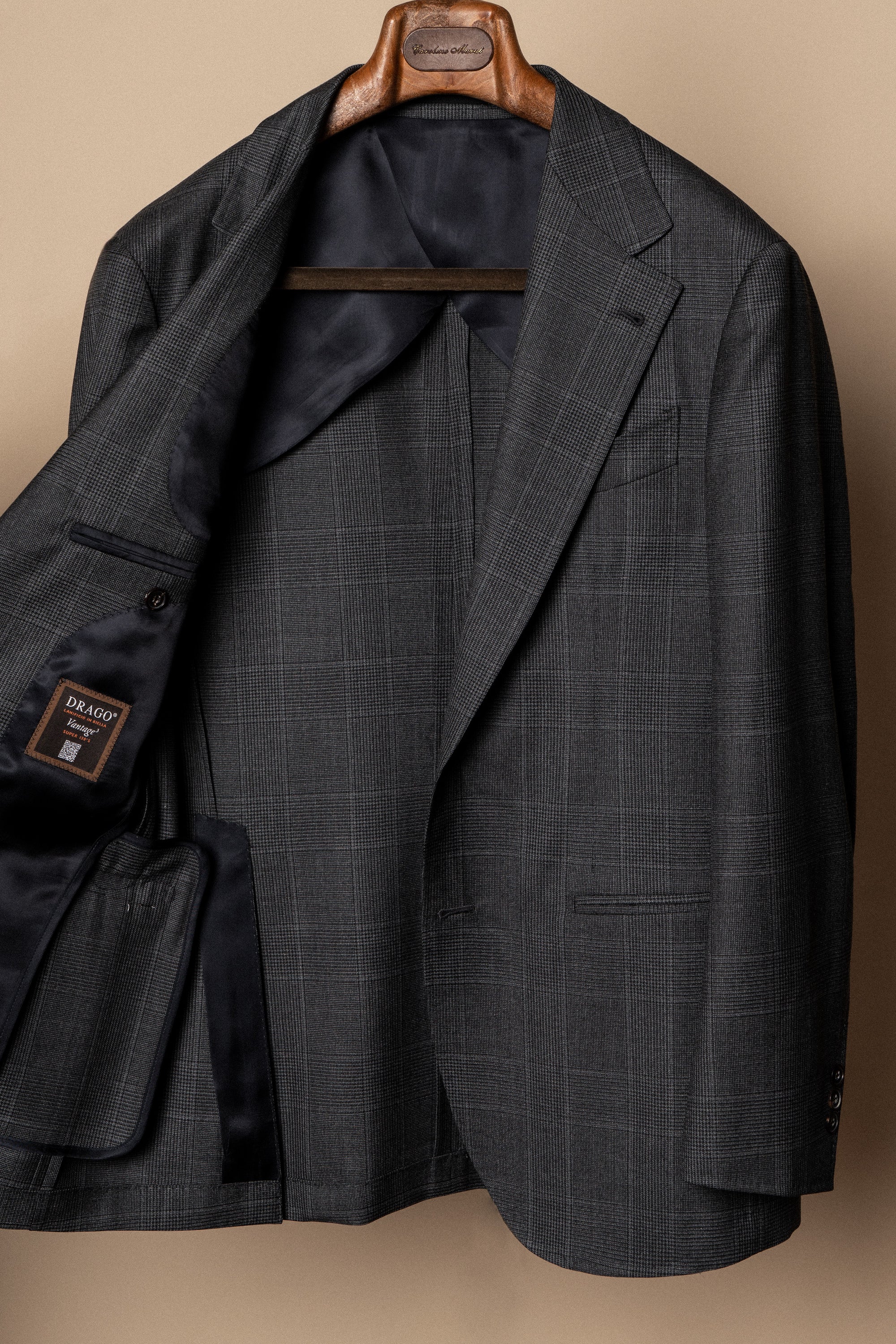 MTO Dark Grey Glen Check 130s Wool Suit #420