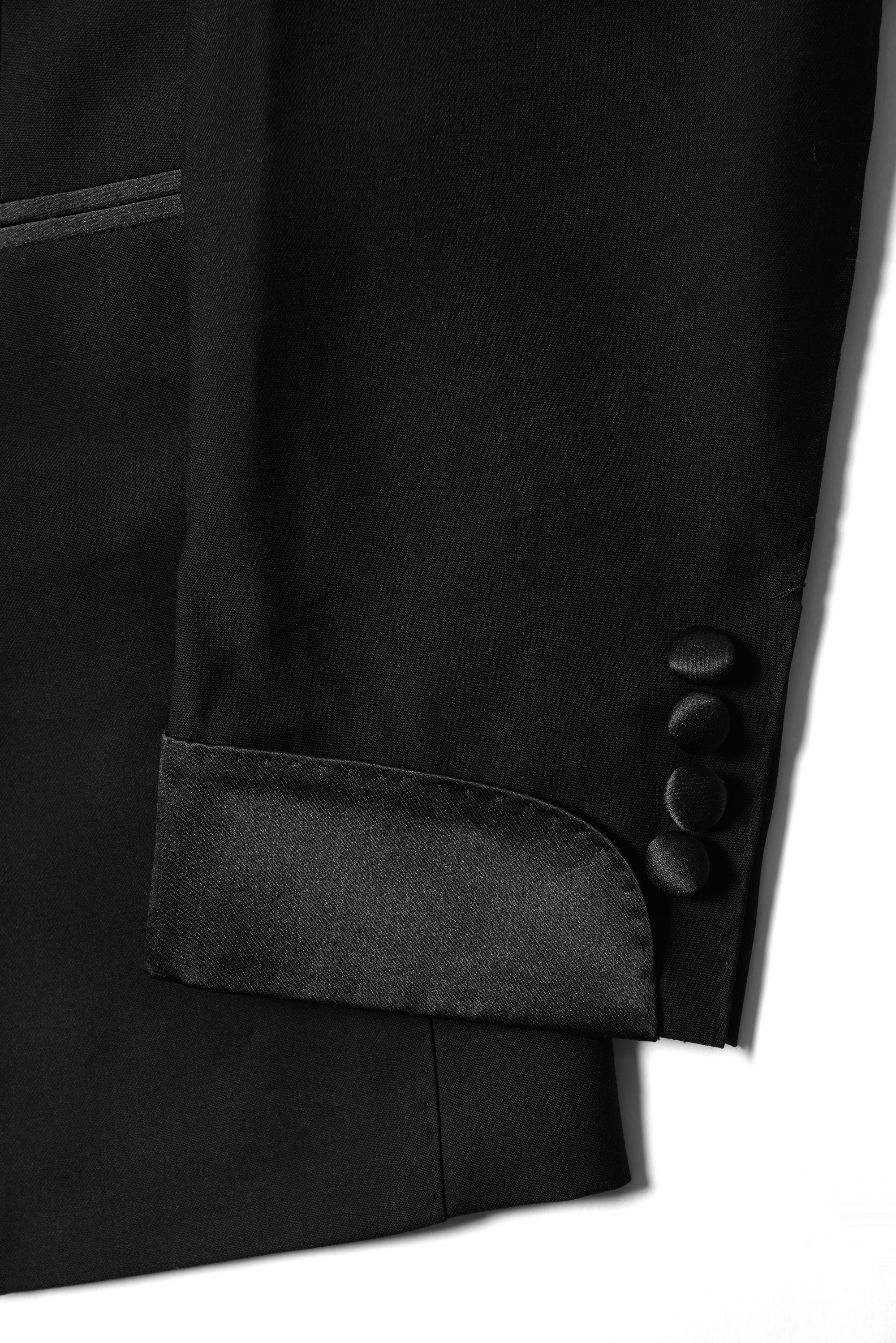 Black Wool Barathea Peak Lapel Single Breasted Dinner Suit #219