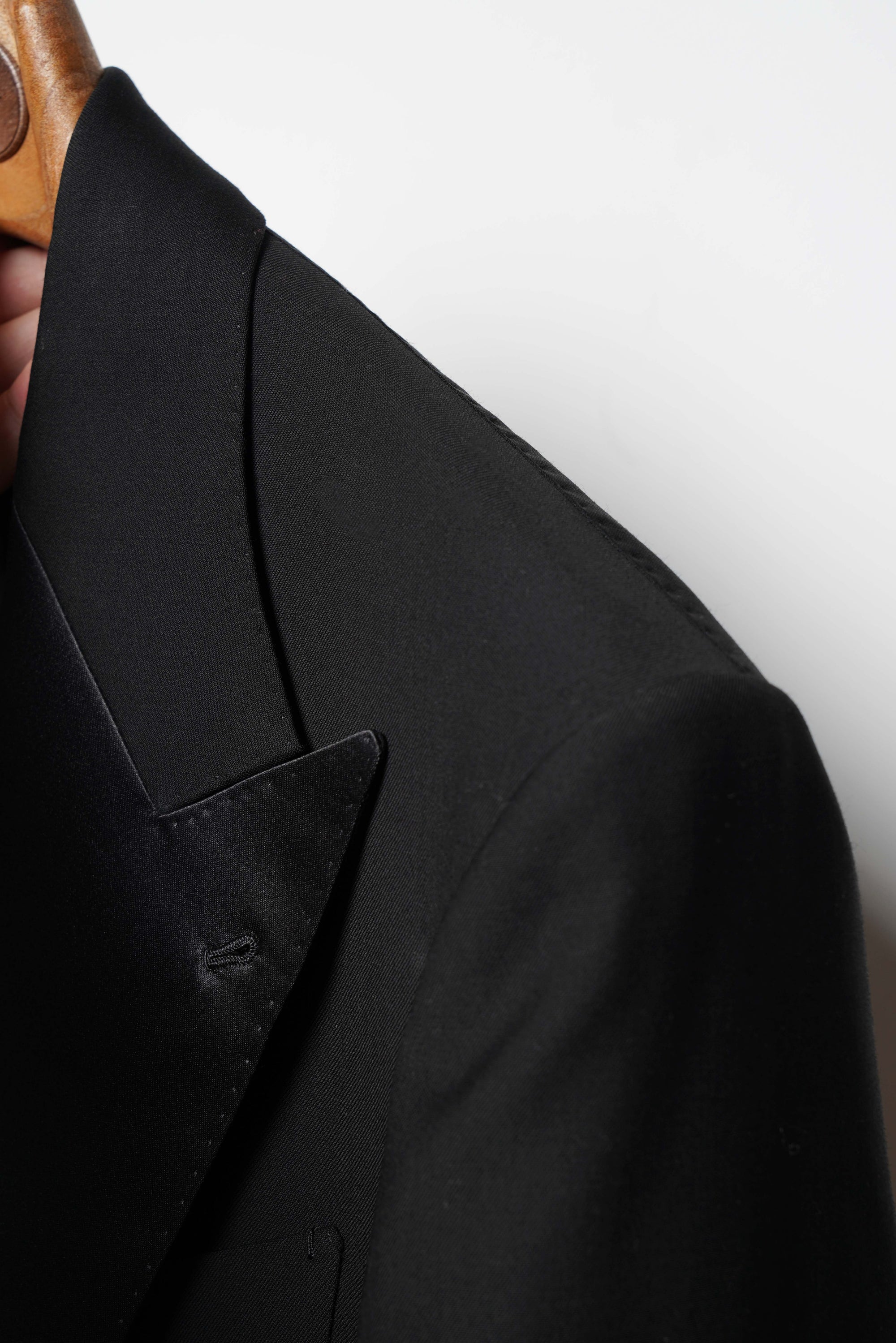 Black Wool Barathea Peak Lapel Single Breasted Dinner Suit #219