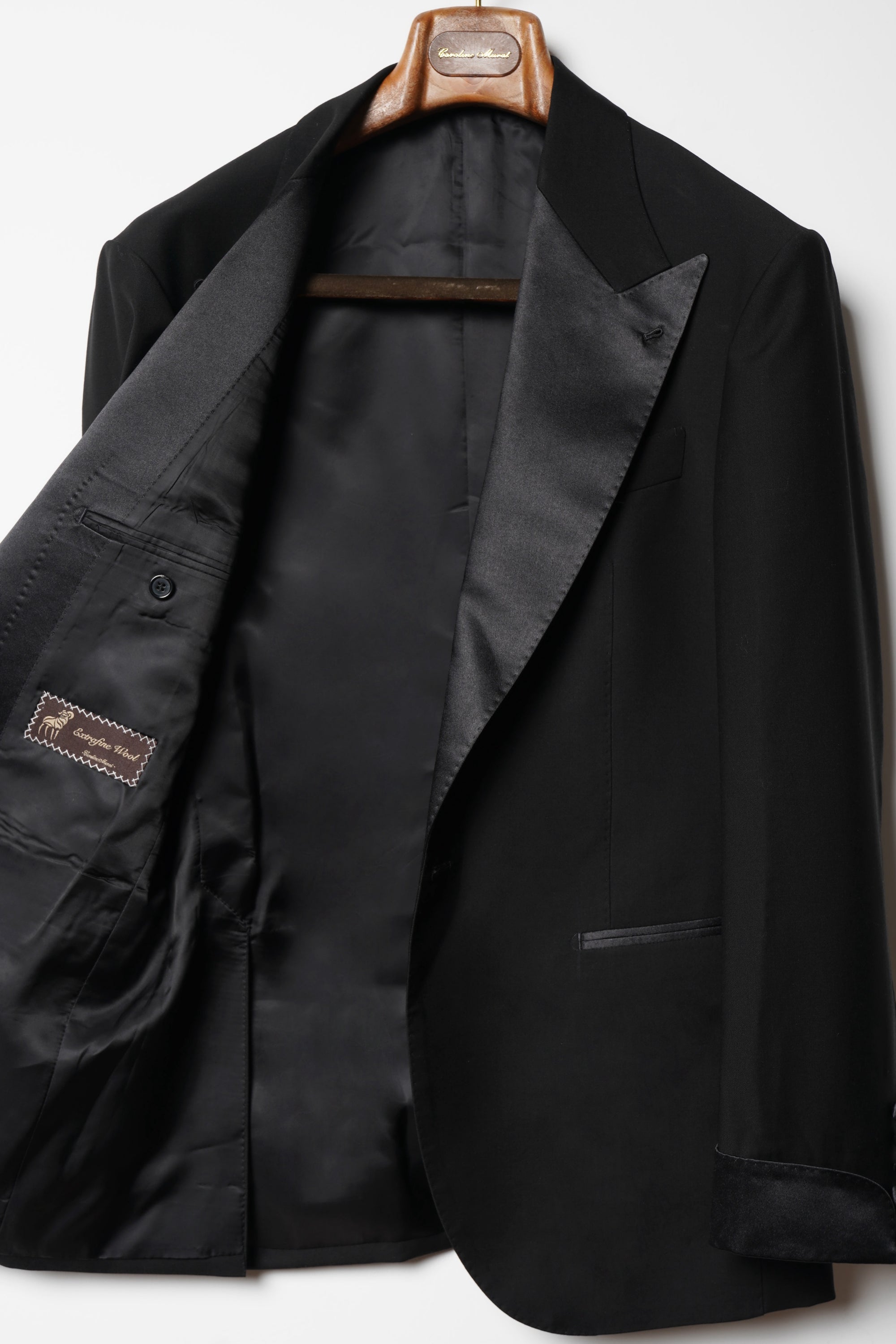 Black Wool Barathea Peak Lapel Single Breasted Dinner Suit #219