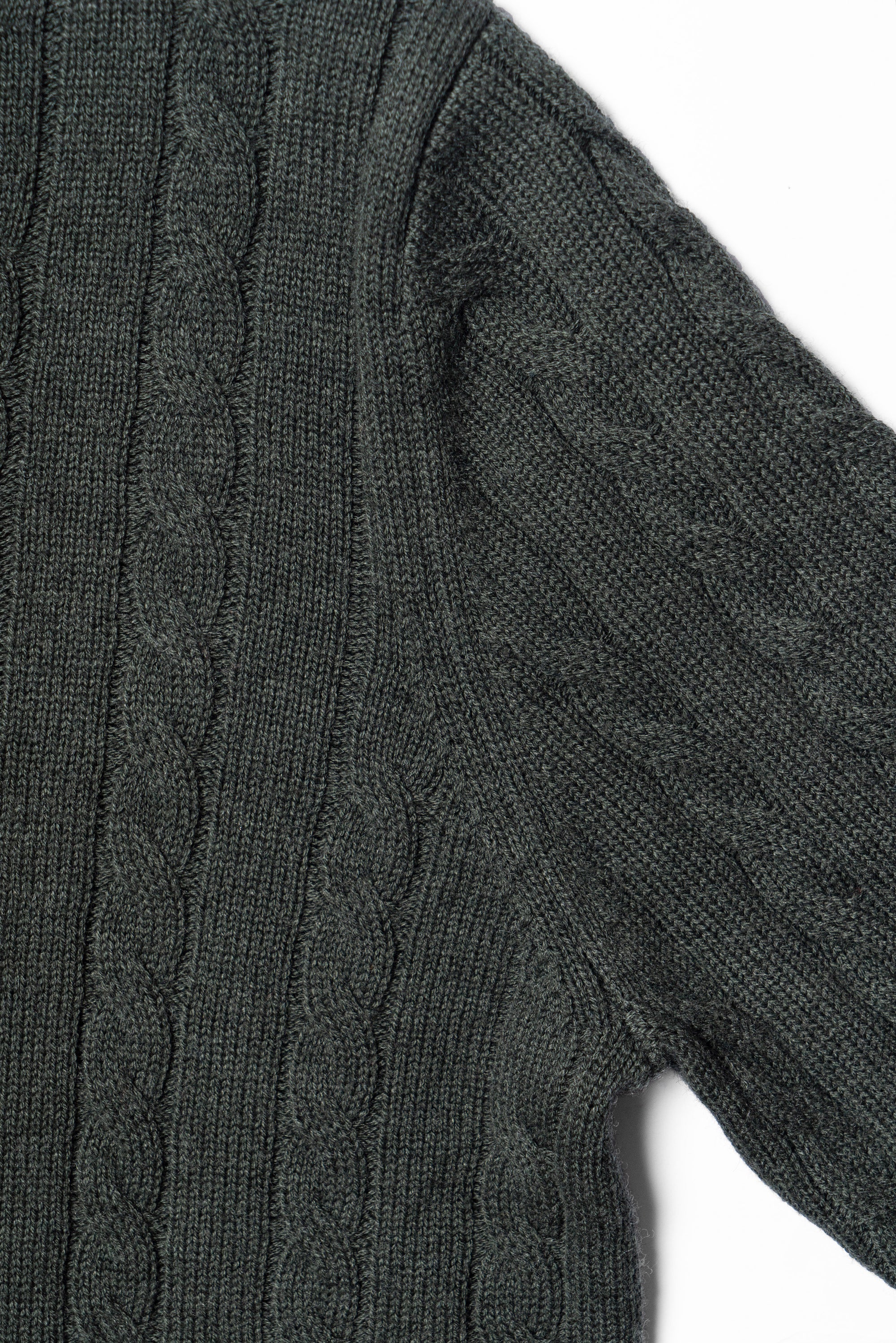 Forest / Taupe Crew Neck Cable Knit Jumper