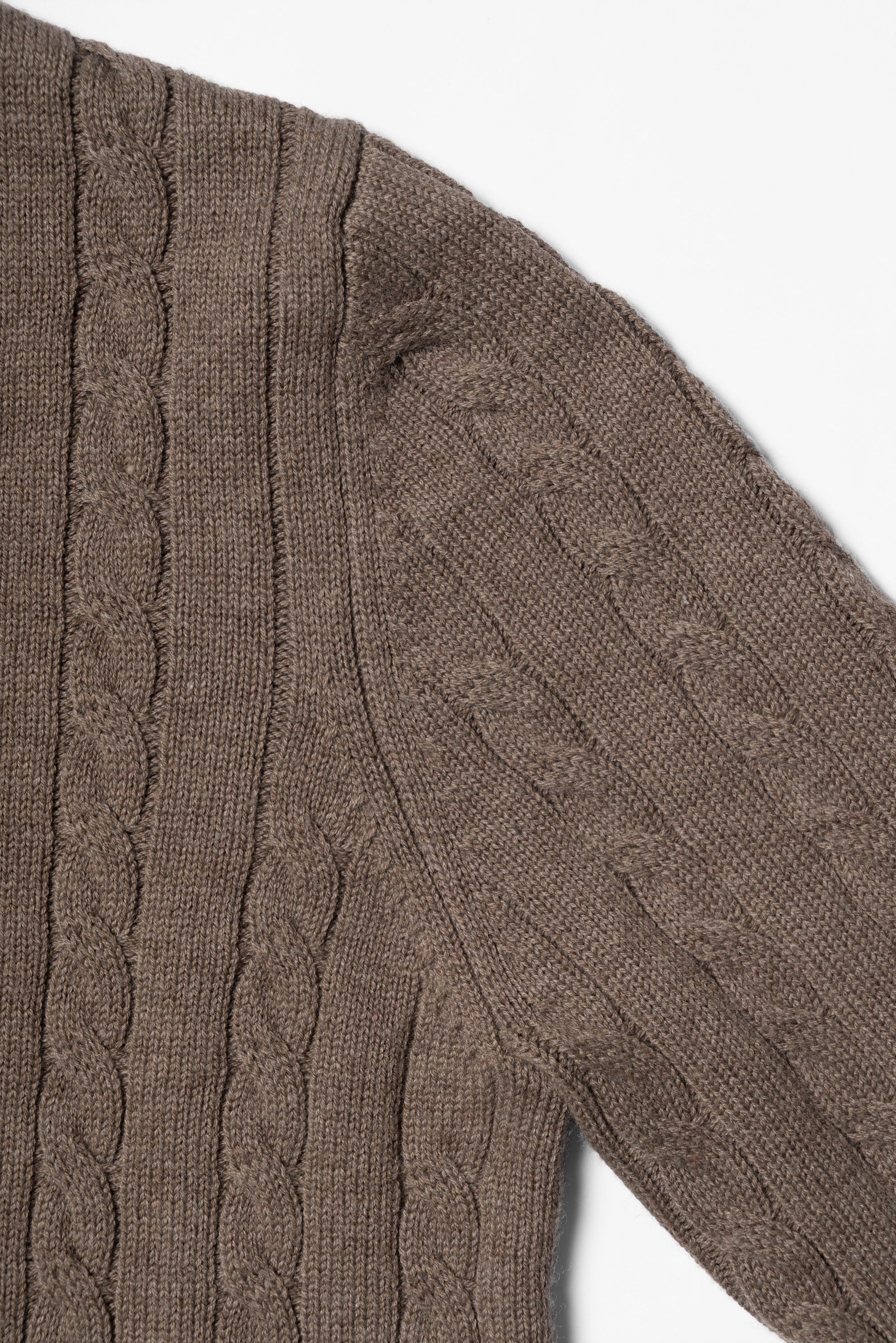 Forest / Taupe Crew Neck Cable Knit Jumper