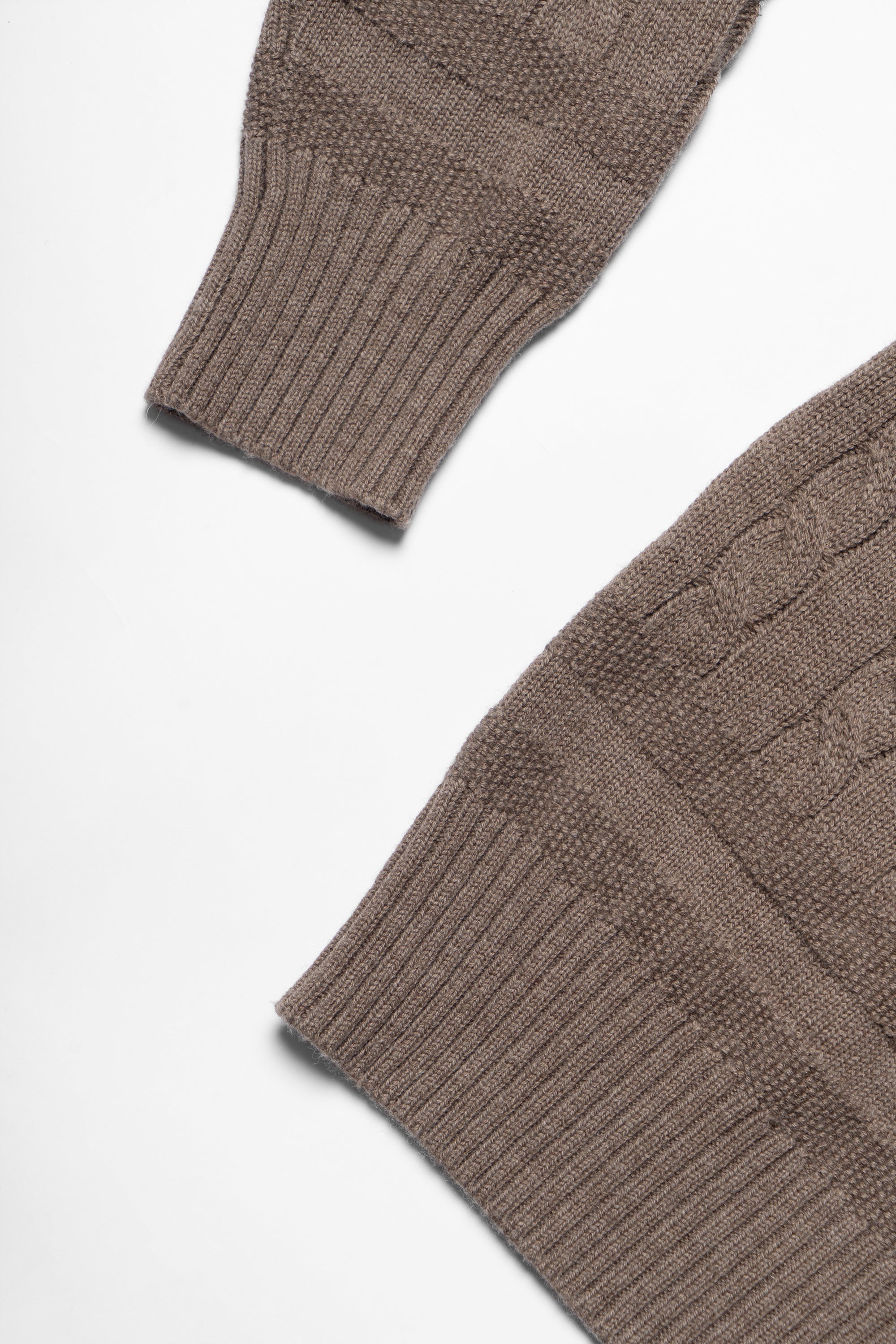 Forest / Taupe Crew Neck Cable Knit Jumper