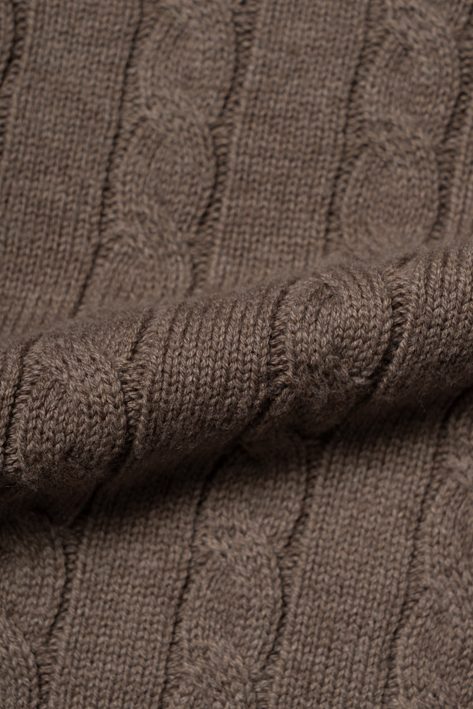 Forest / Taupe Crew Neck Cable Knit Jumper
