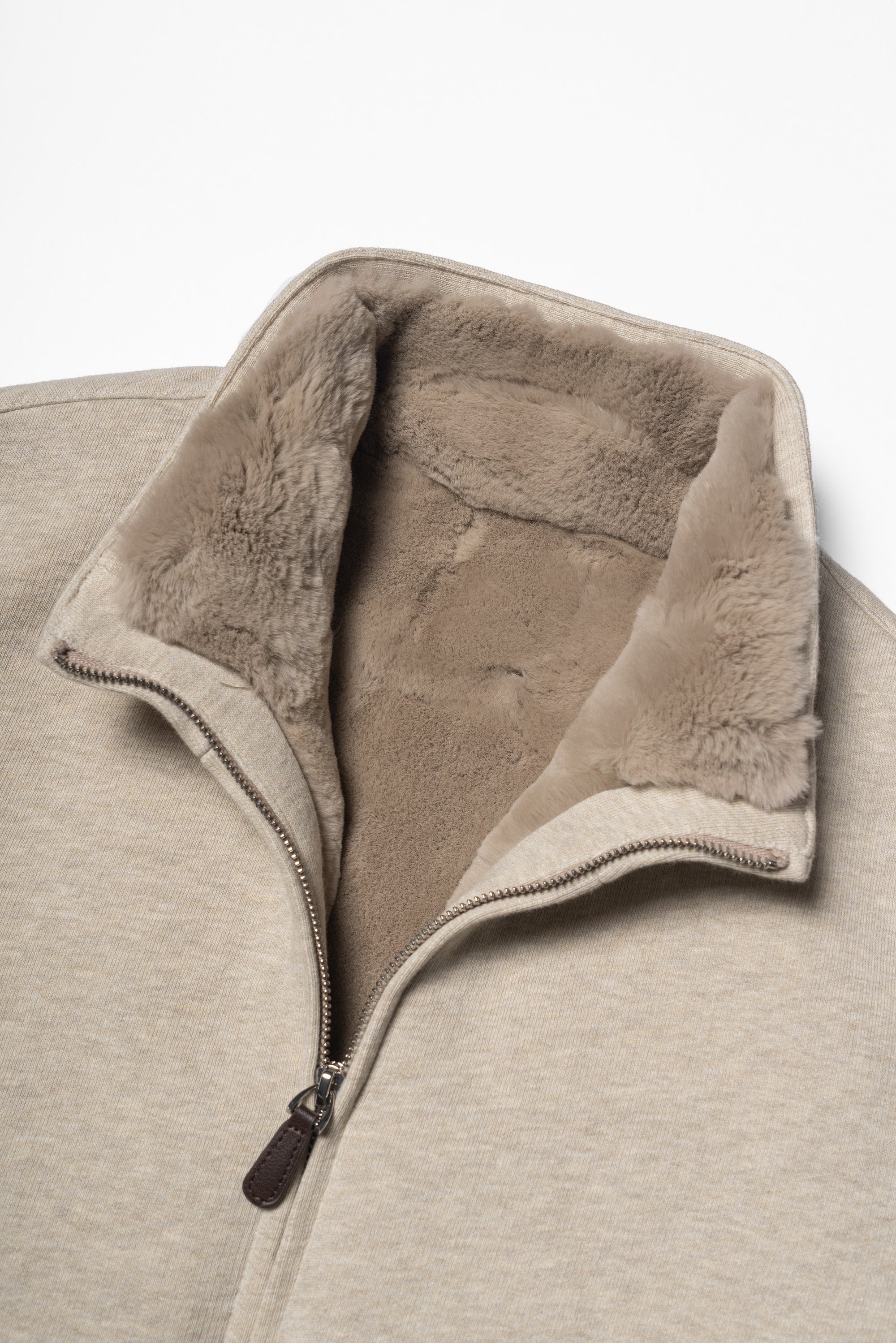 Beige Cotton Rex Fur Bomber Jacket #138