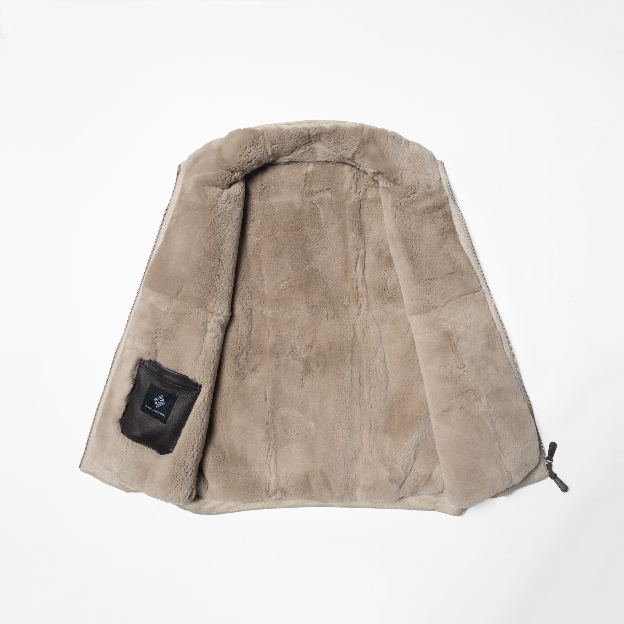 Beige Cotton Rex Fur Bomber Jacket #138
