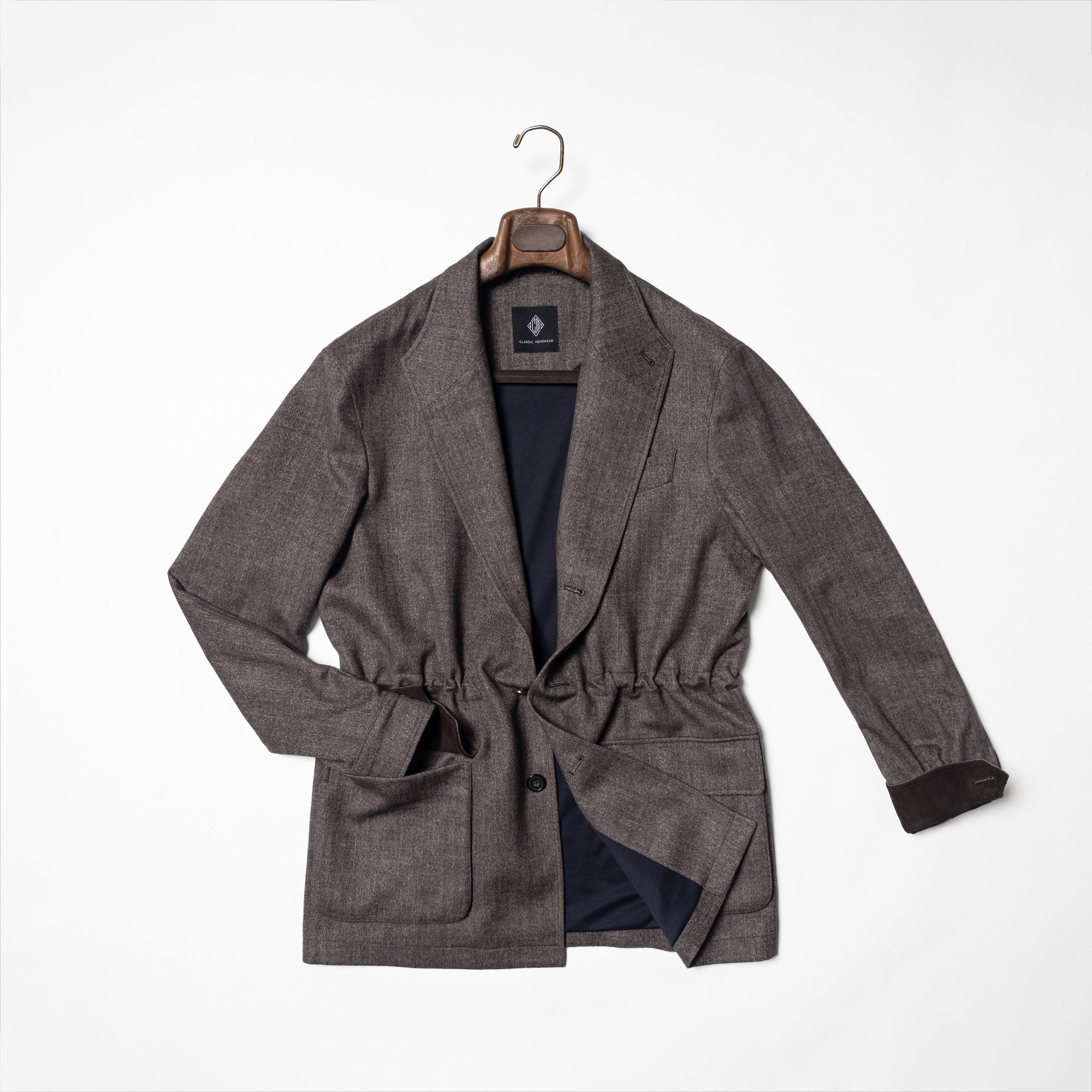 Taupe Herringbone Silk Wool Teba Jacket #221