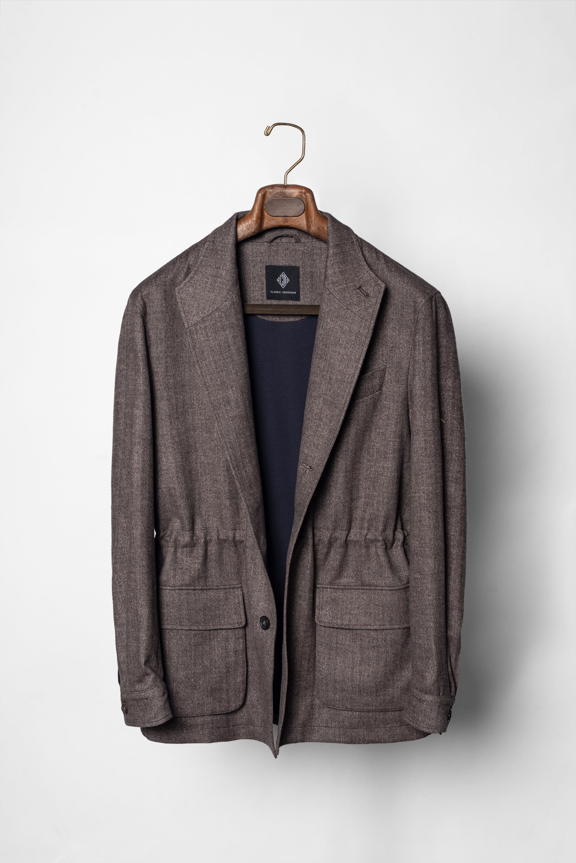 Taupe Herringbone Silk Wool Teba Jacket #221