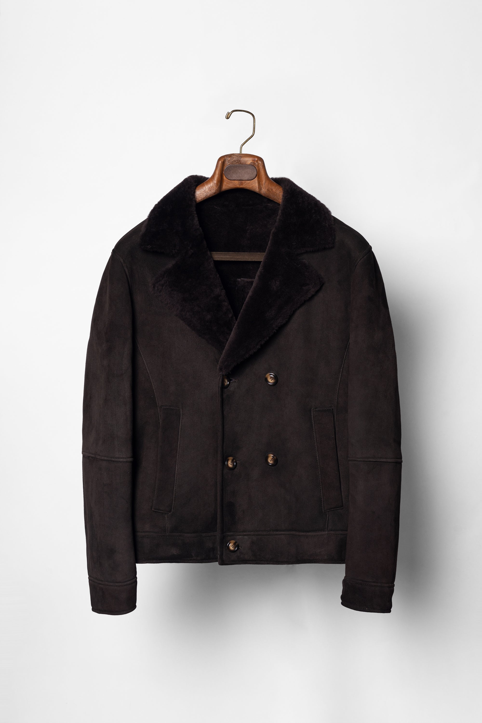 Dark Brown Lambskin Shearling Peacoat