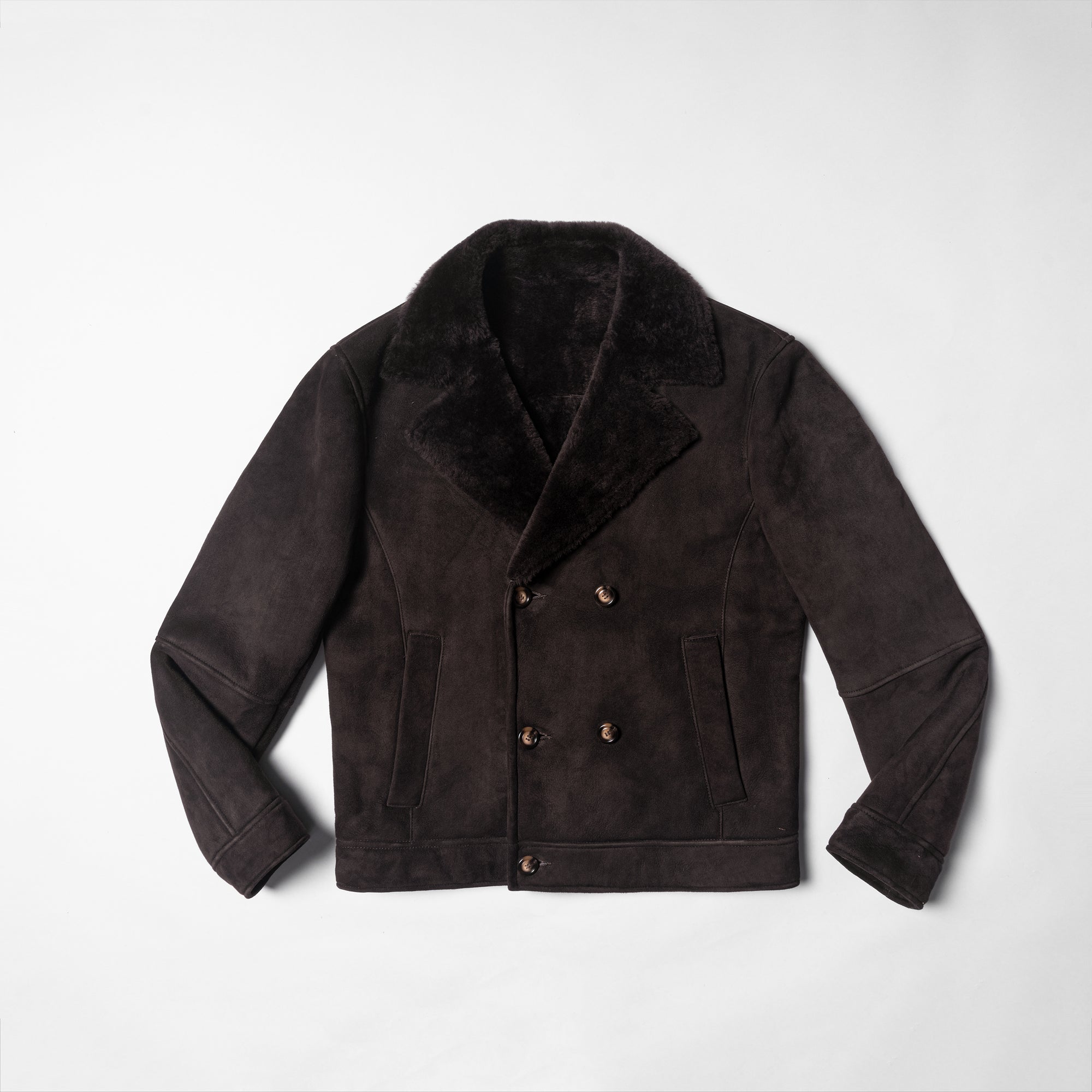 Dark Brown Lambskin Shearling Peacoat