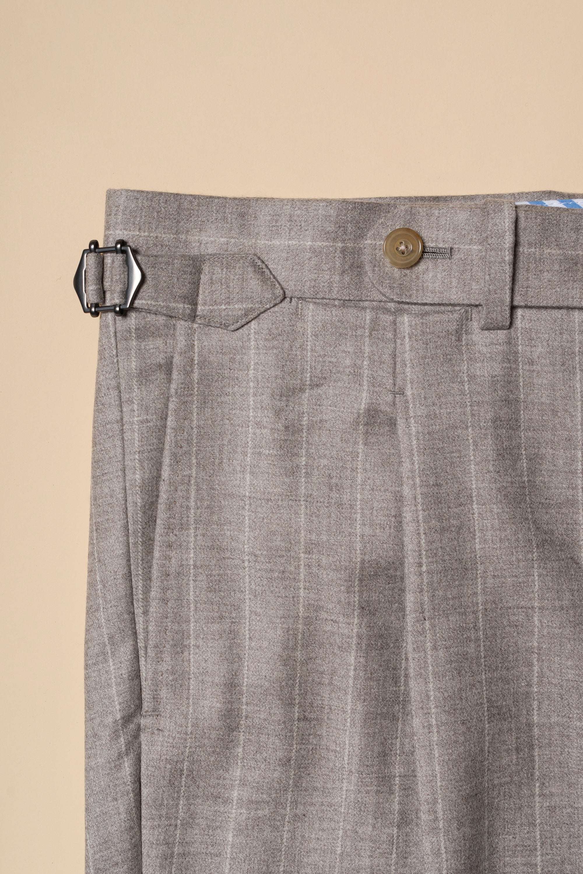 MTO Light Camel Chalk Stripe Wool Cashmere Flannel Suit