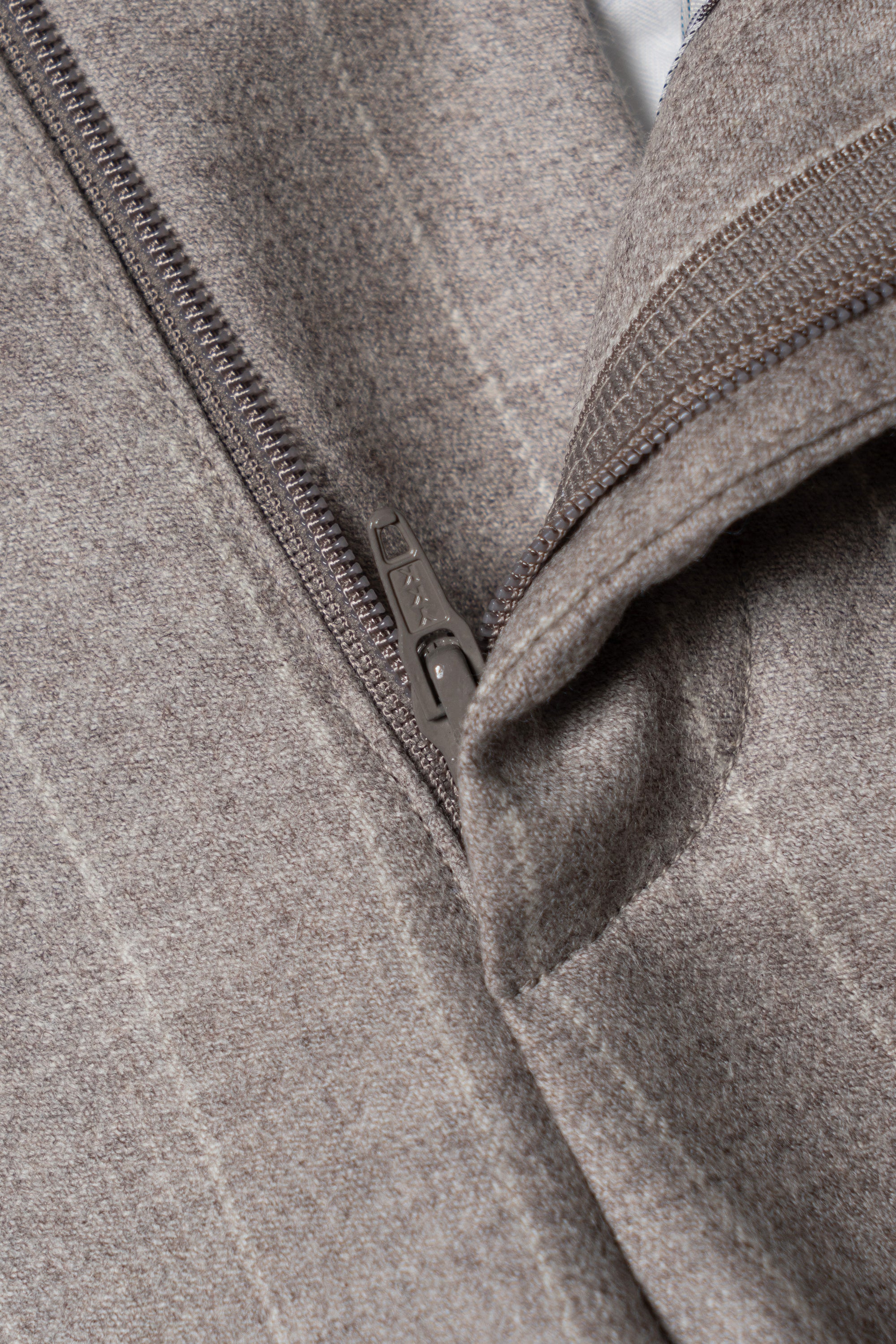 MTO Light Camel Chalk Stripe Wool Cashmere Flannel Suit