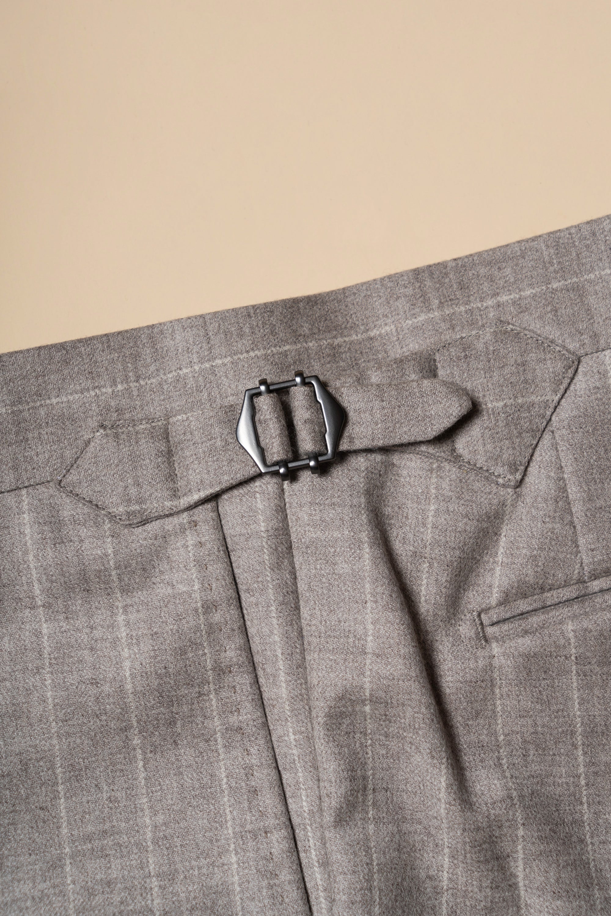 MTO Light Camel Chalk Stripe Wool Cashmere Flannel Suit