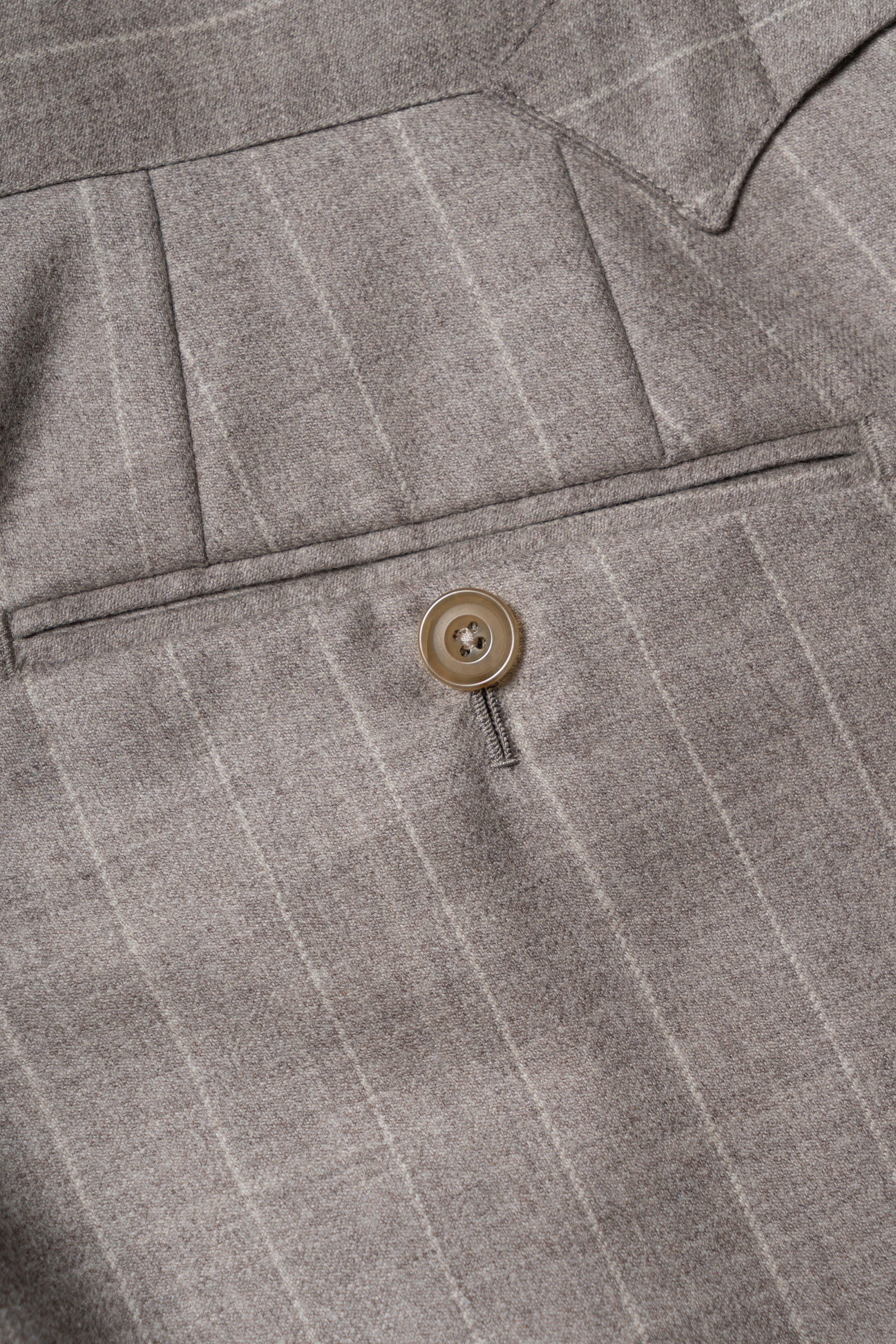 MTO Light Camel Chalk Stripe Wool Cashmere Flannel Suit