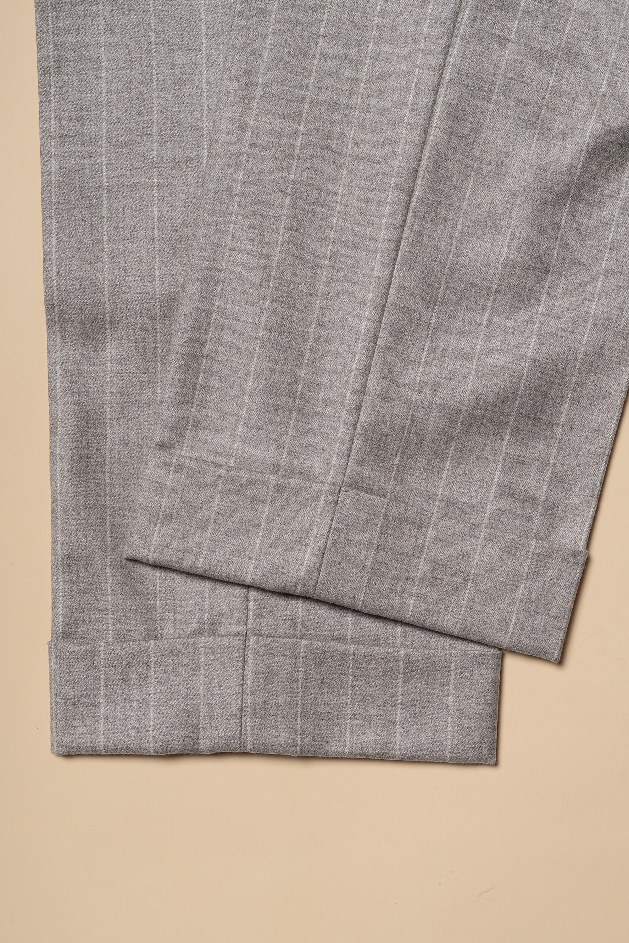 MTO Light Camel Chalk Stripe Wool Cashmere Flannel Suit