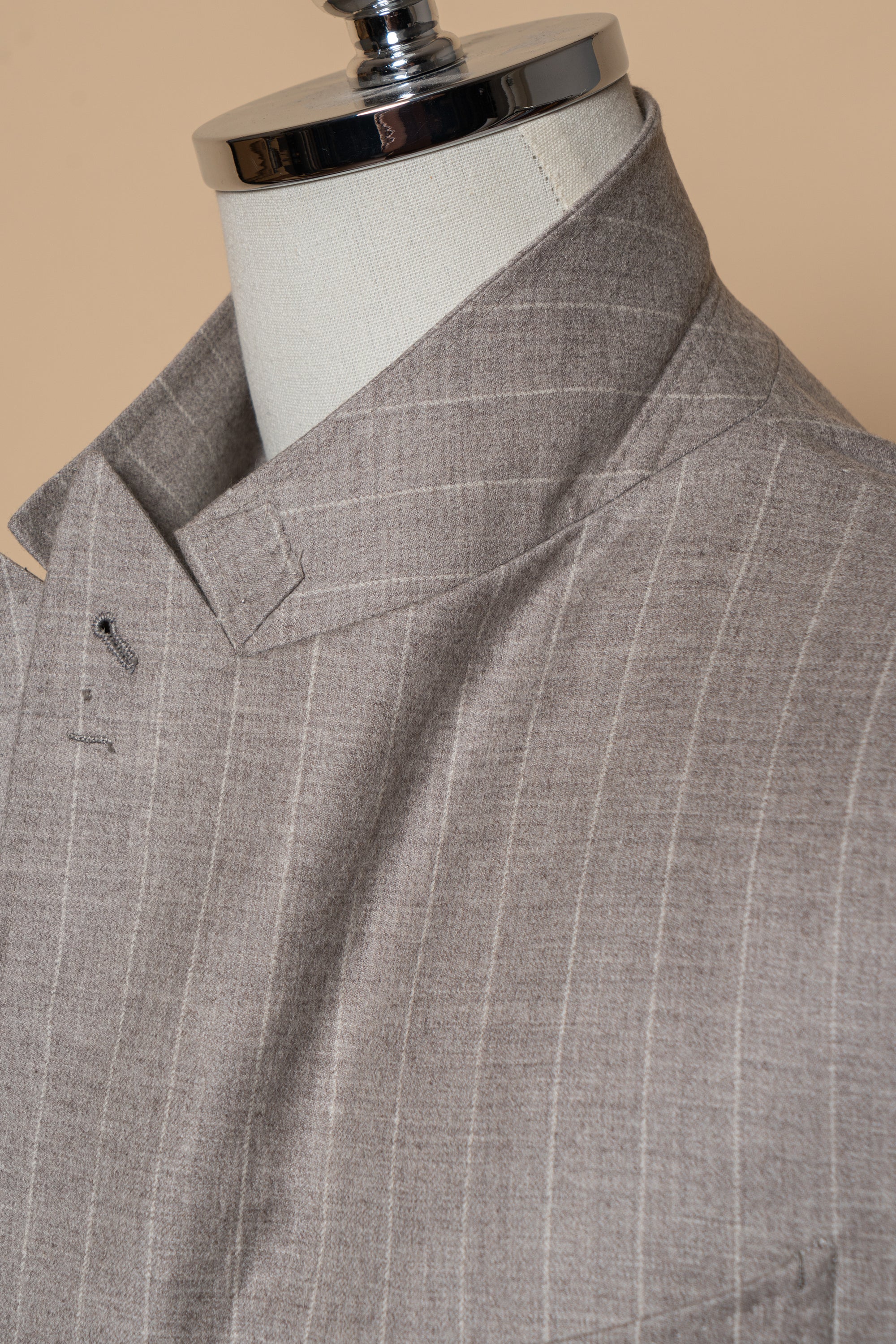 MTO Light Camel Chalk Stripe Wool Cashmere Flannel Suit