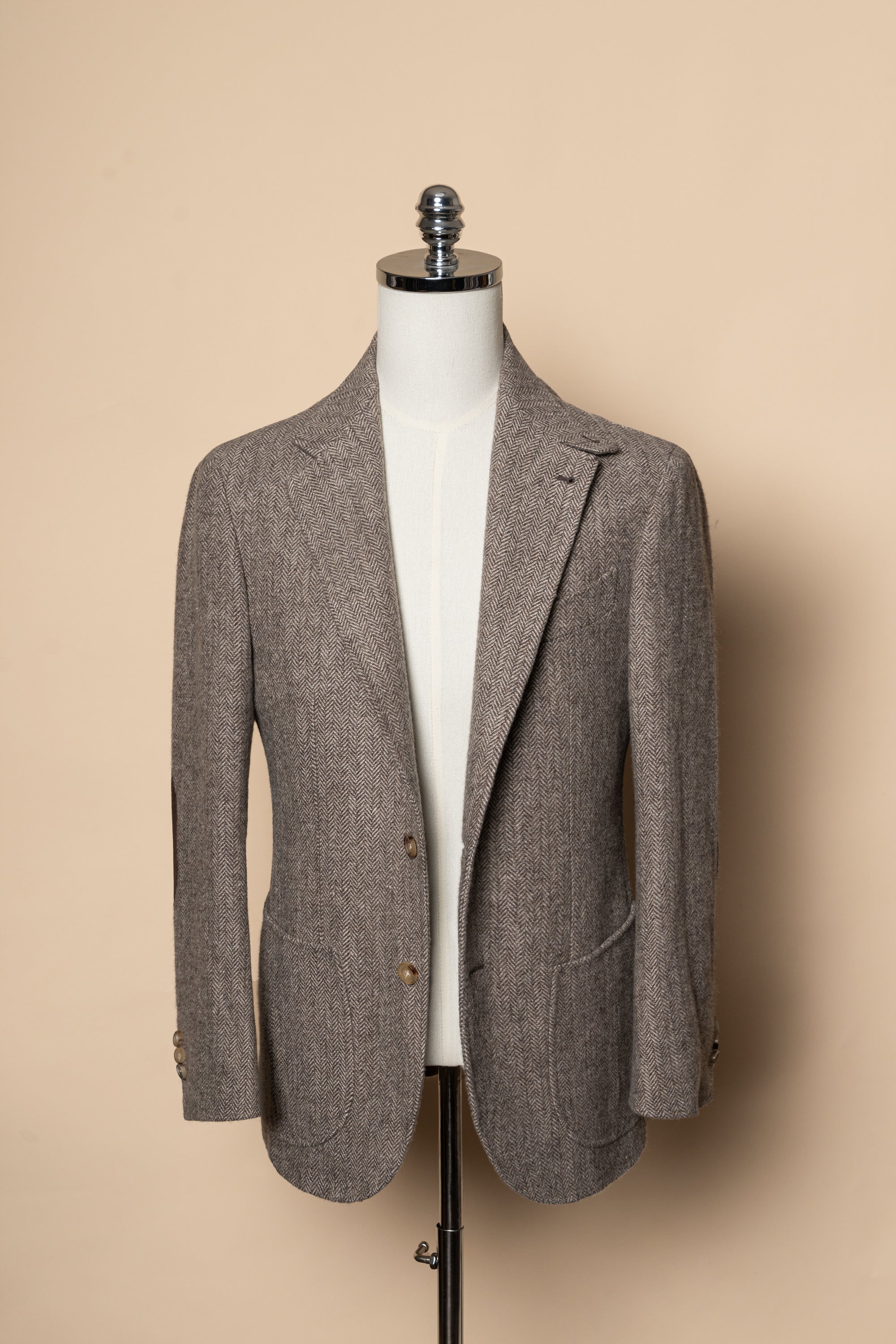 MTO Neutral Herringbone Linen Wool Tweed Jacket #487
