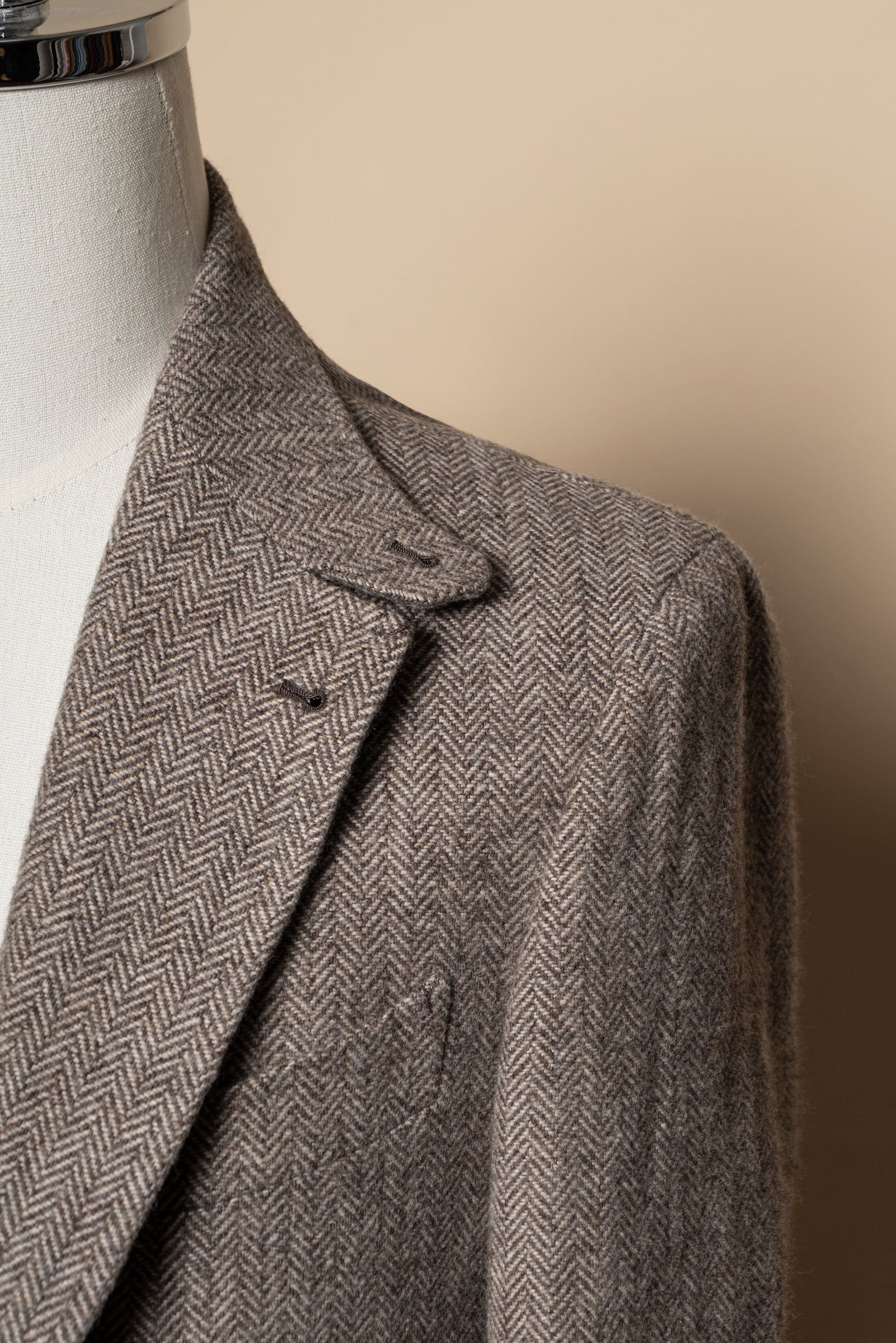 MTO Neutral Herringbone Linen Wool Tweed Jacket #487