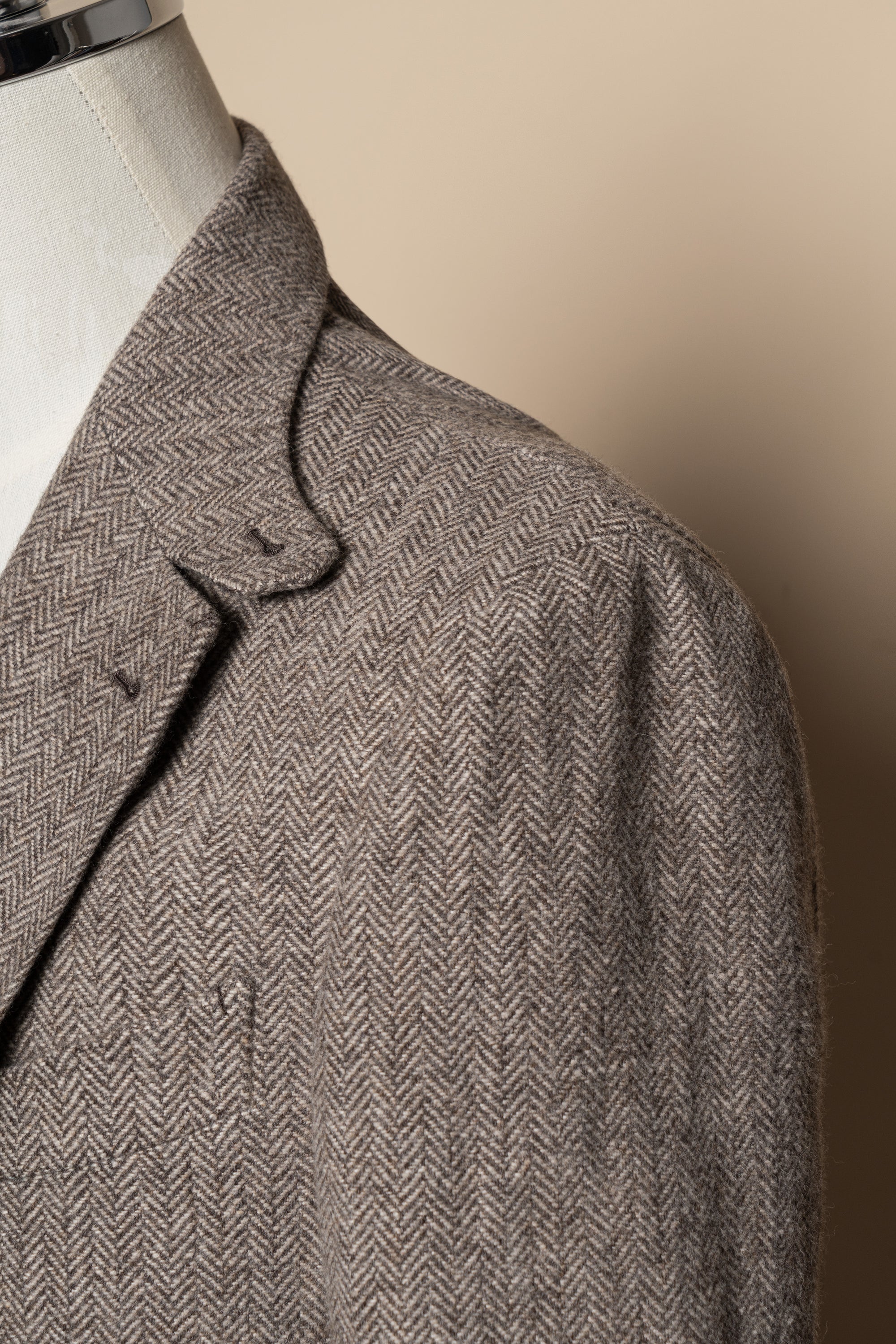 MTO Neutral Herringbone Linen Wool Tweed Jacket #487